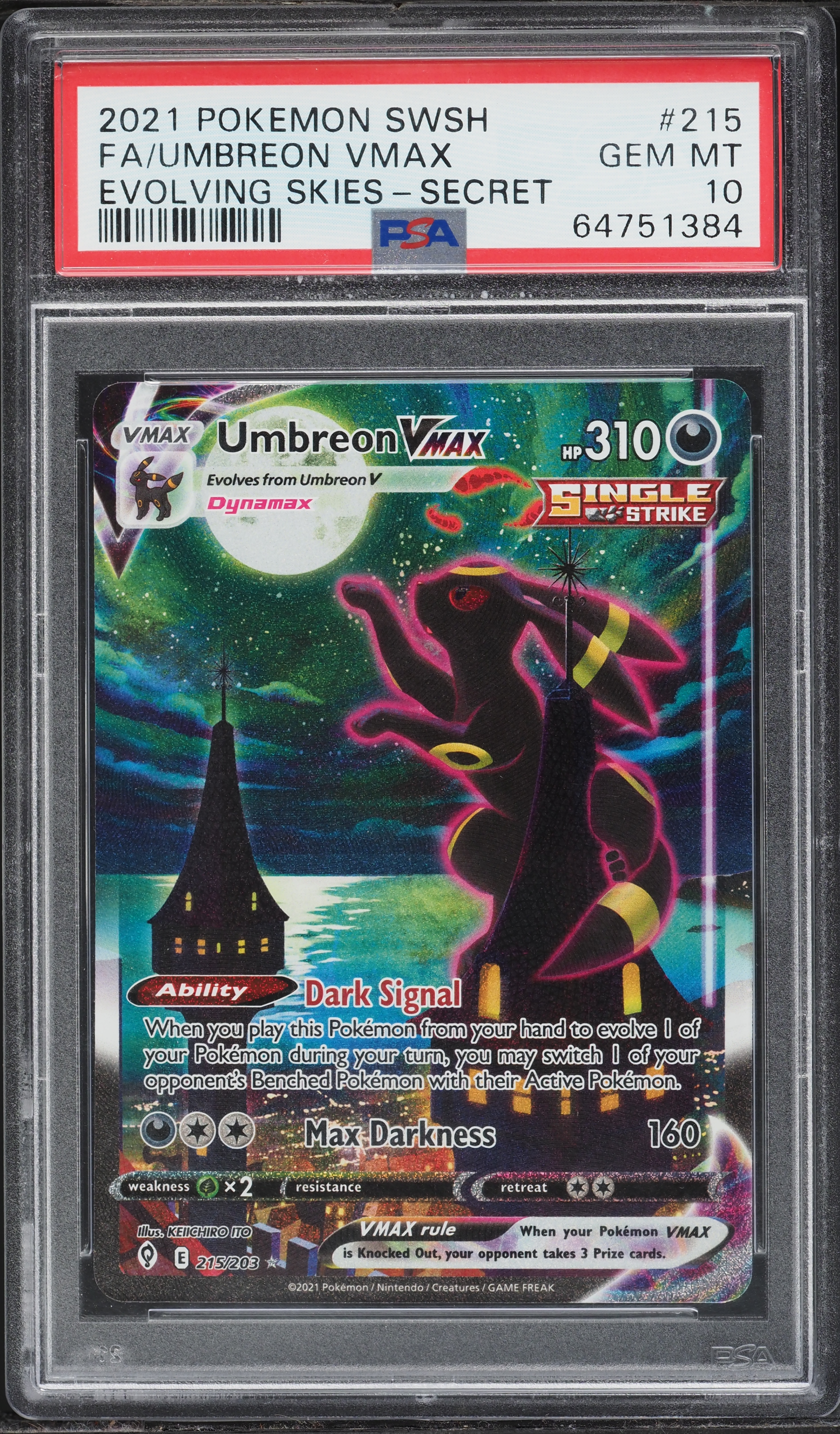 2021 Pokemon Sword & Shield Evolving Skies Alt Art Umbreon VMAX