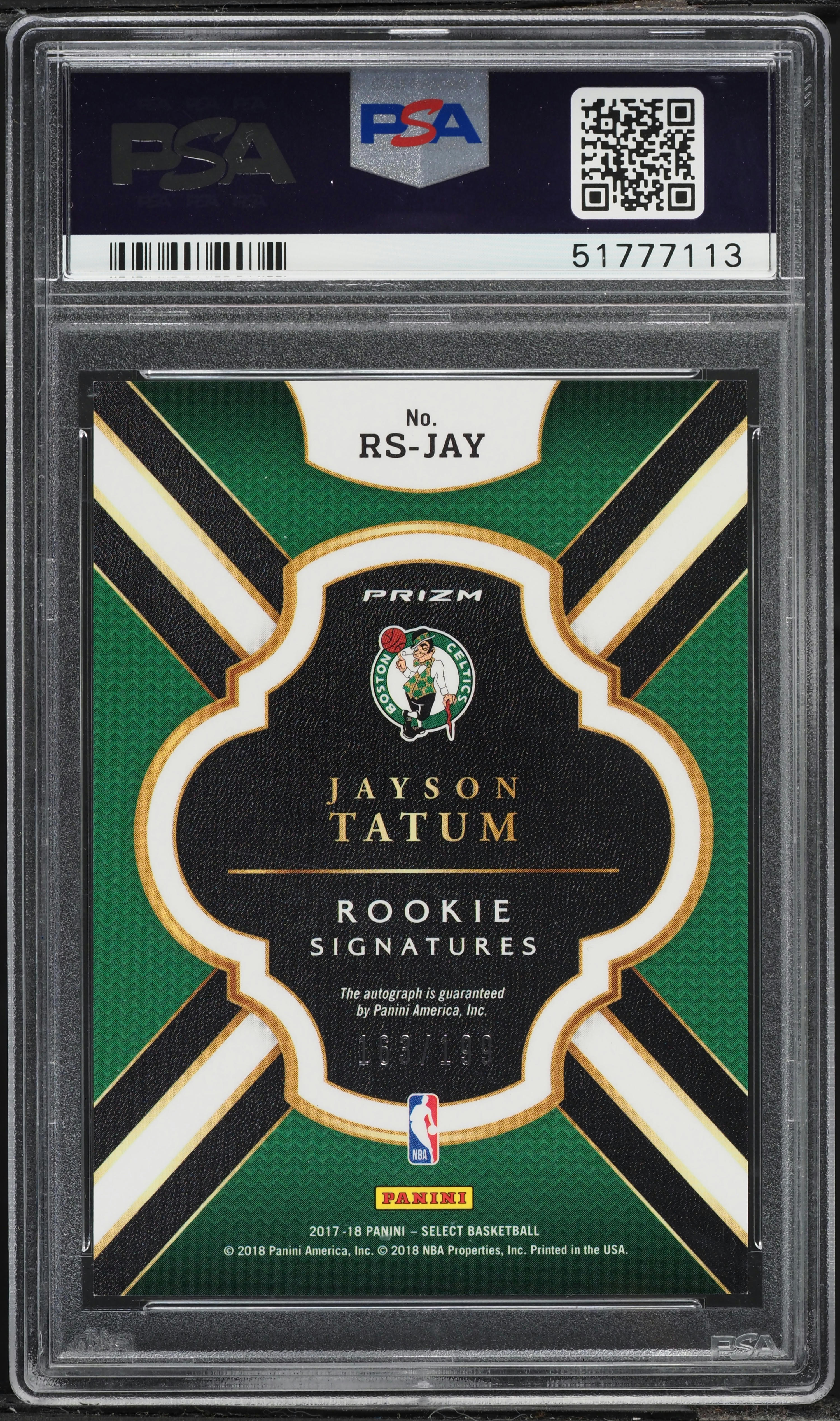2017 Select Signatures Jayson Tatum ROOKIE AUTO /199 #JAY PSA 10