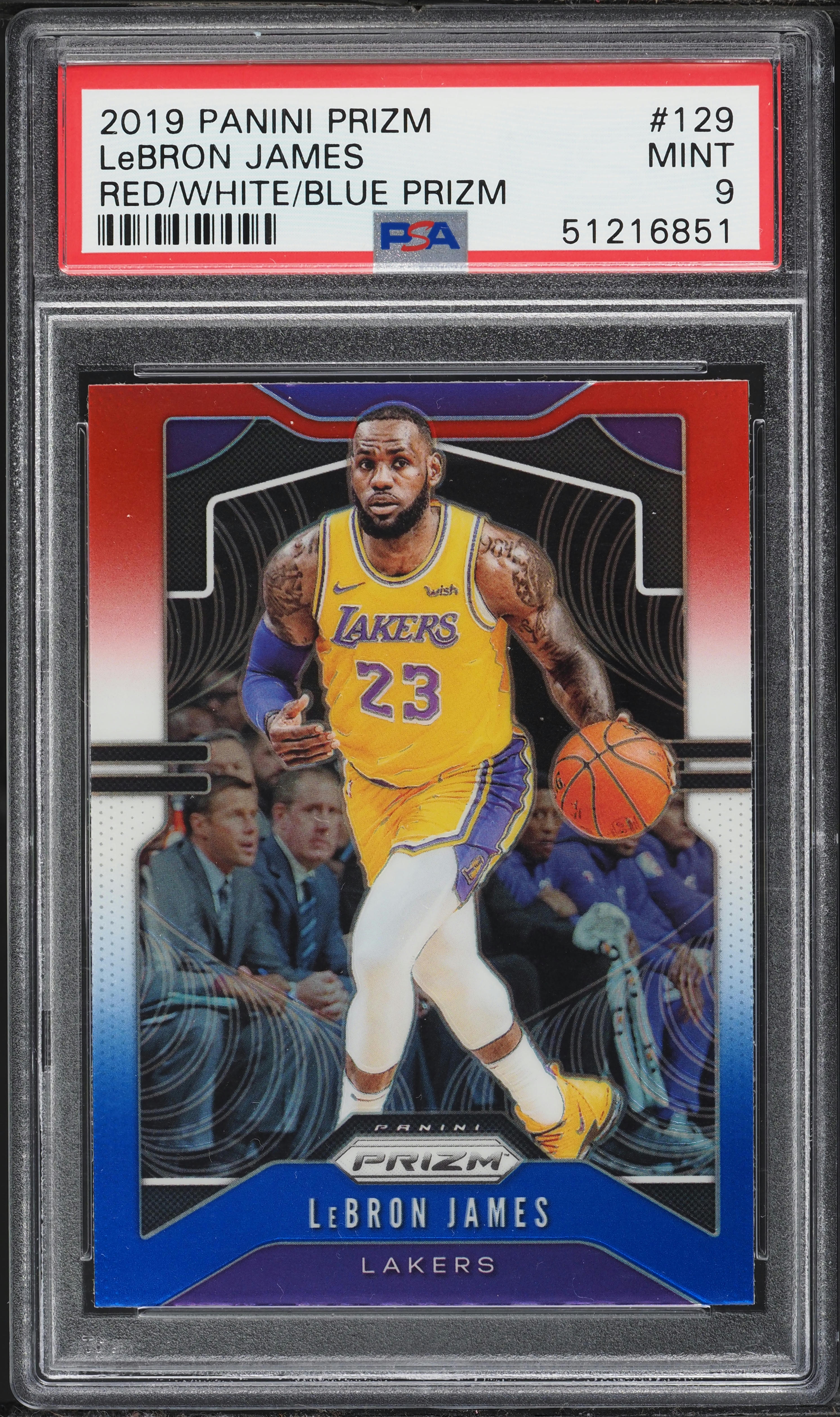 2019 Panini Prizm Red White Blue LeBron James #129 PSA 9 MINT on