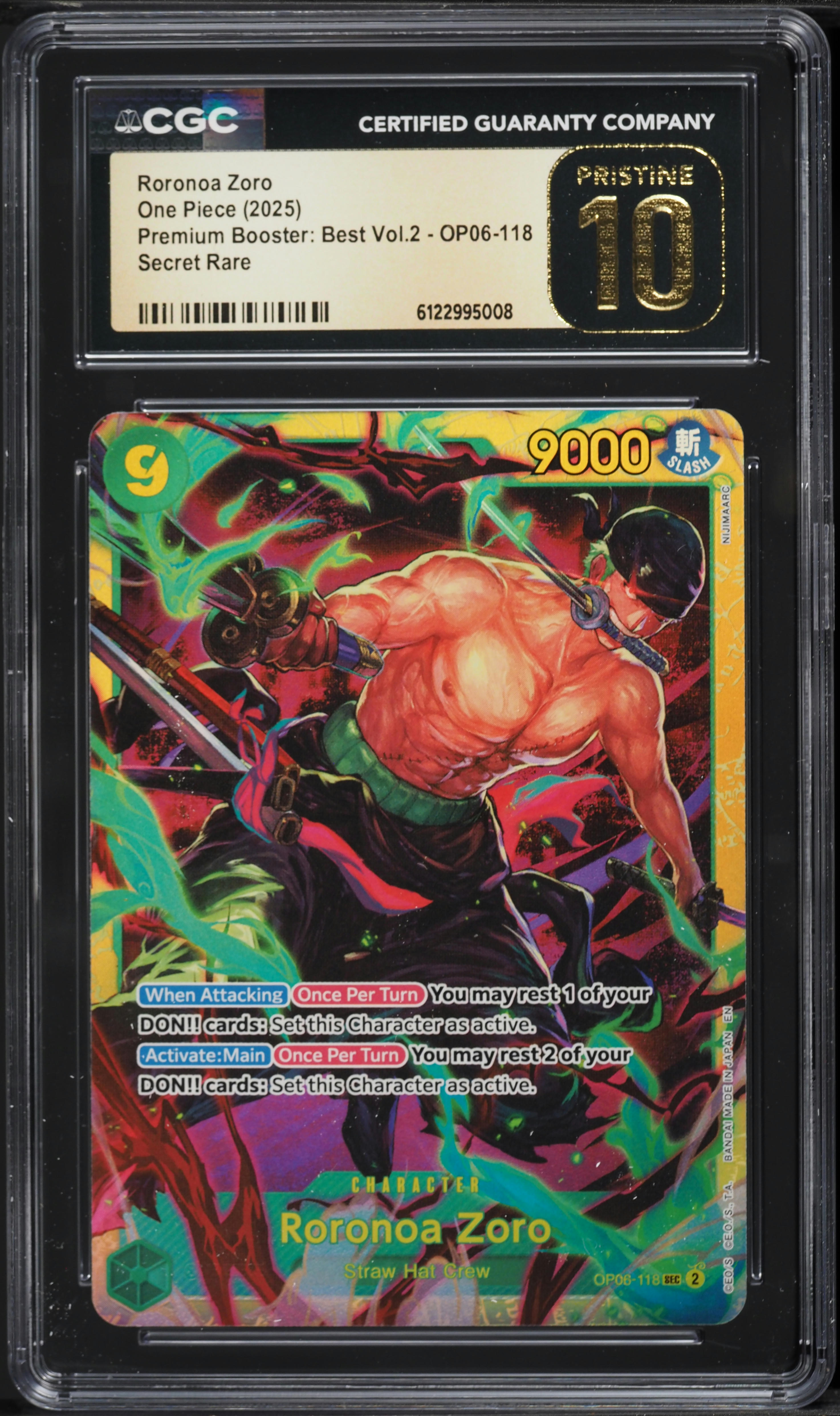 2025 One Piece Premium Best Vol. 2 Roronoa Zoro #OP06-118 CGC 10