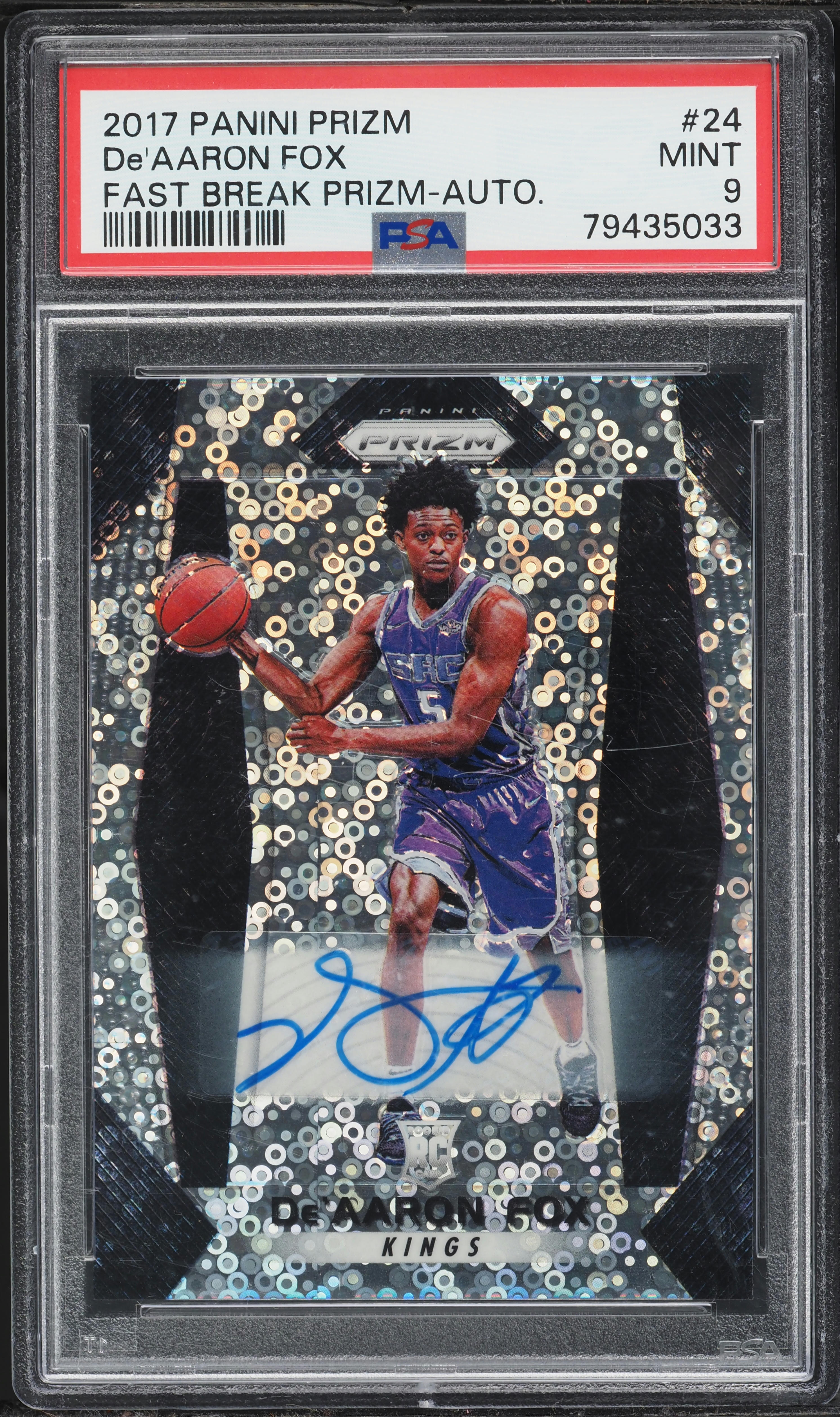 2017 Panini Prizm Fast Break De'Aaron Fox ROOKIE AUTO #24 PSA 9