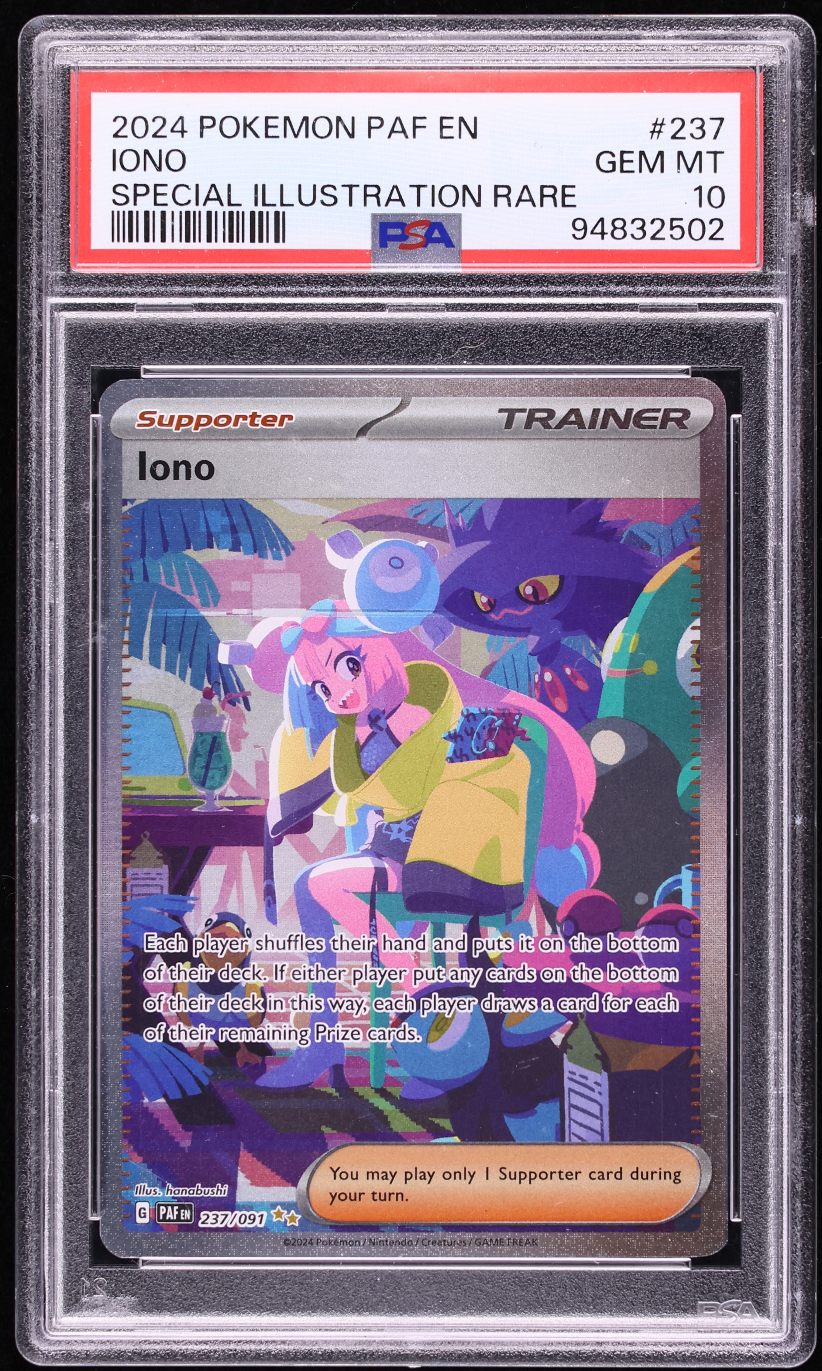 2024 Pokemon Scarlet & Violet Paldean Fates SIR Iono #237 PSA 10