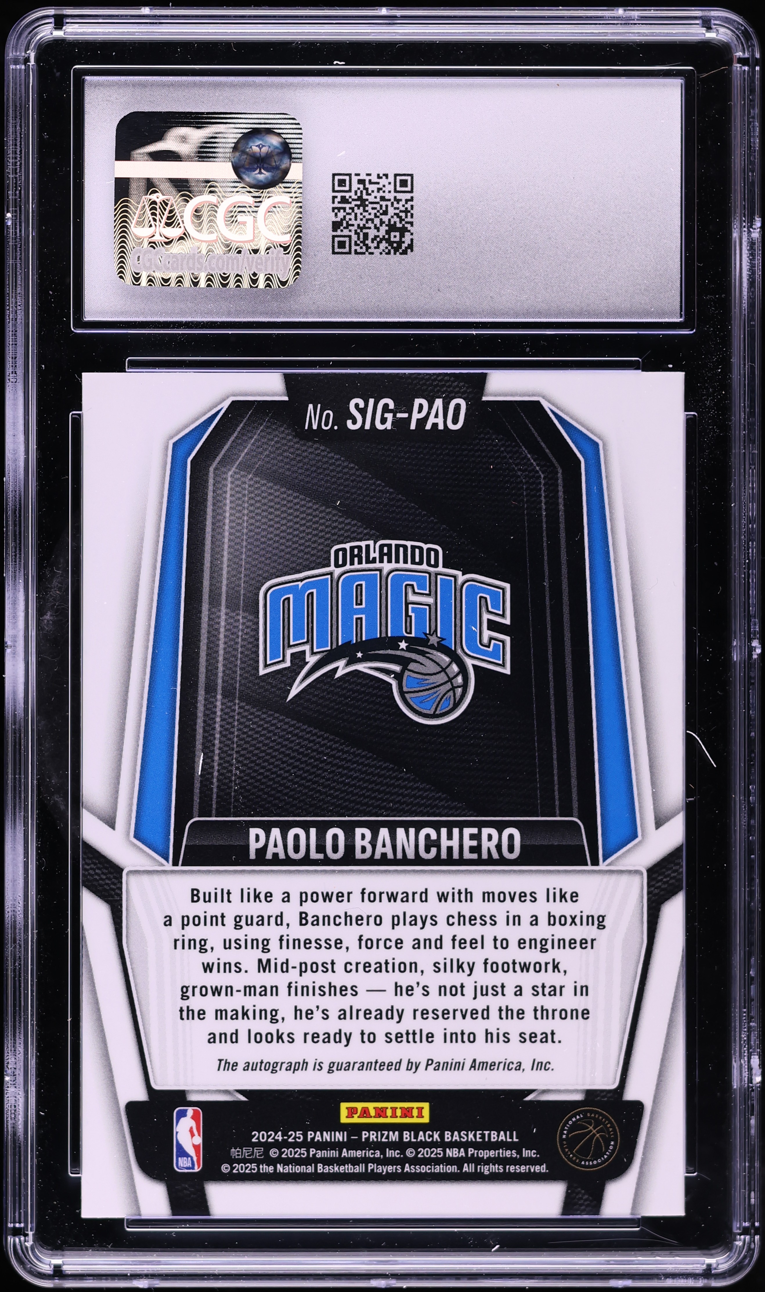 2024 Panini Prizm Black Paolo Banchero AUTO #SIG-PAO CGC 10 GEM 