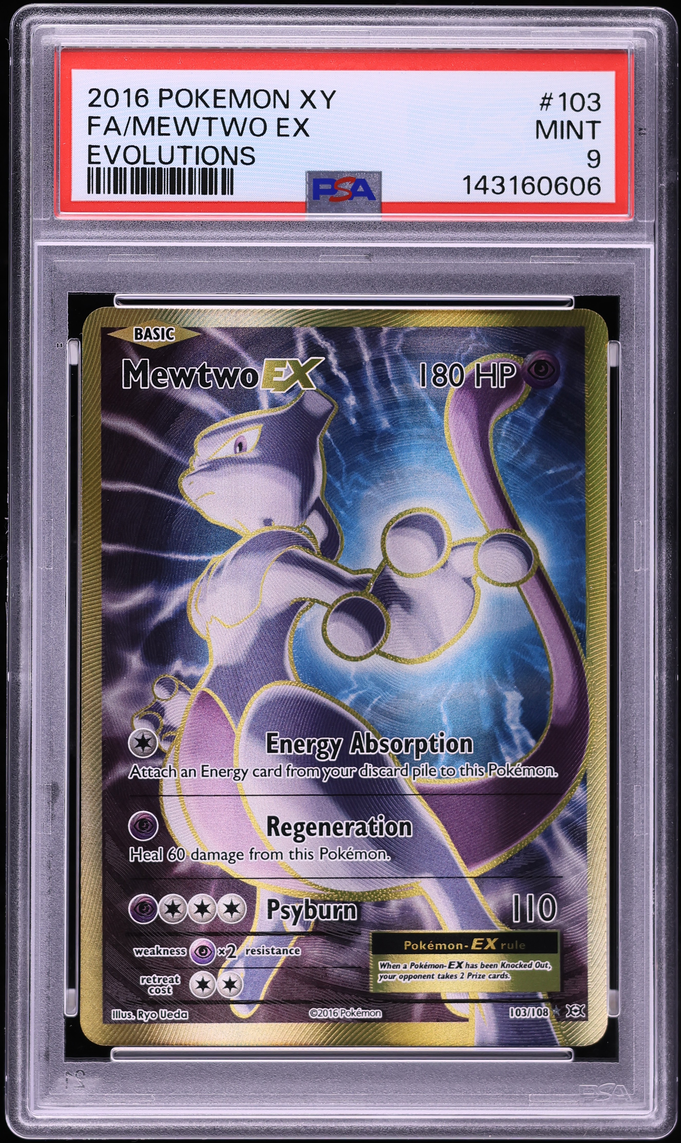 2016 Pokemon XY Evolutions Gold Rare Mewtwo EX #103 PSA 9 MINT on