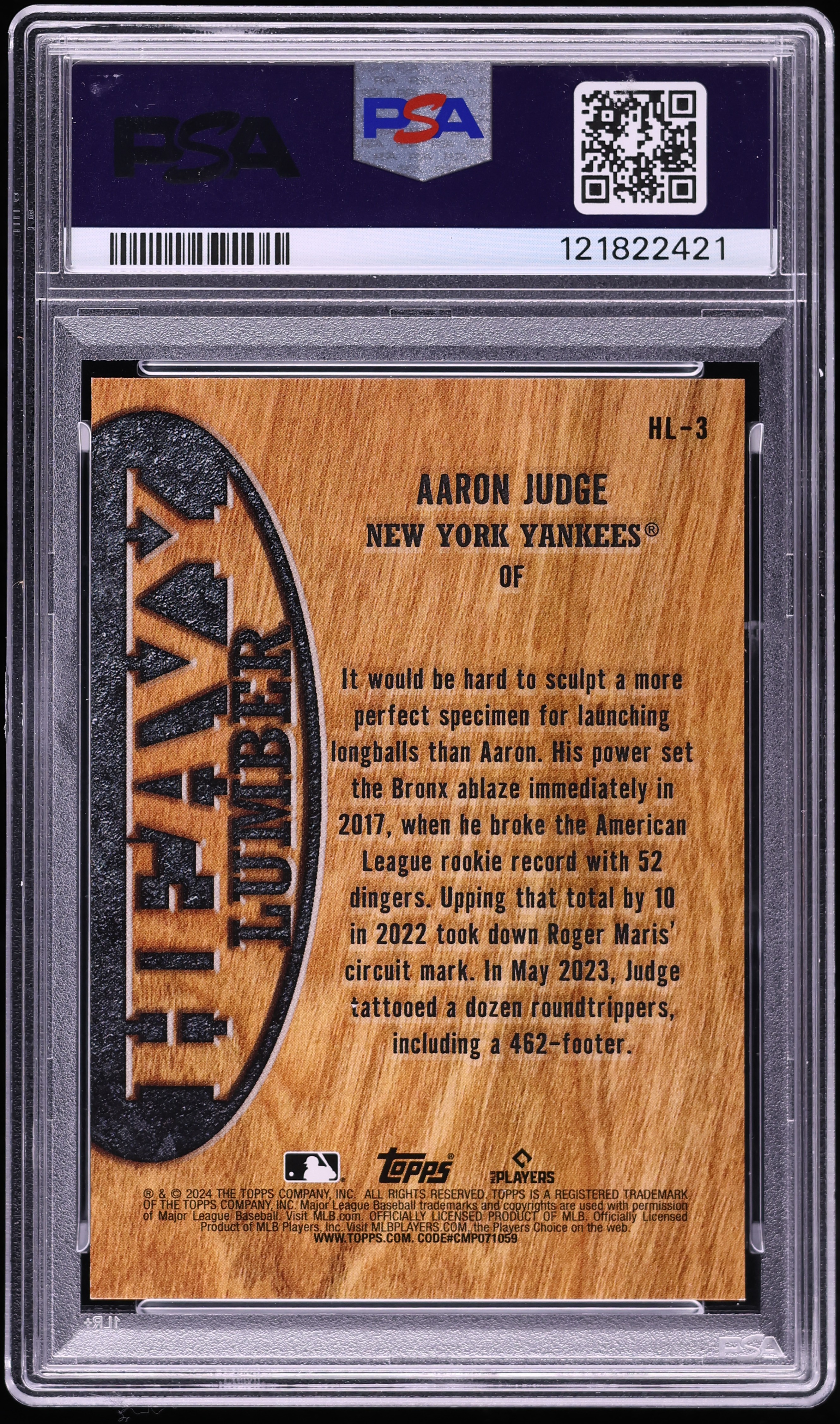 2024 Topps Heavy Lumber Aaron Judge #HL3 PSA 10 GEM MINT on 