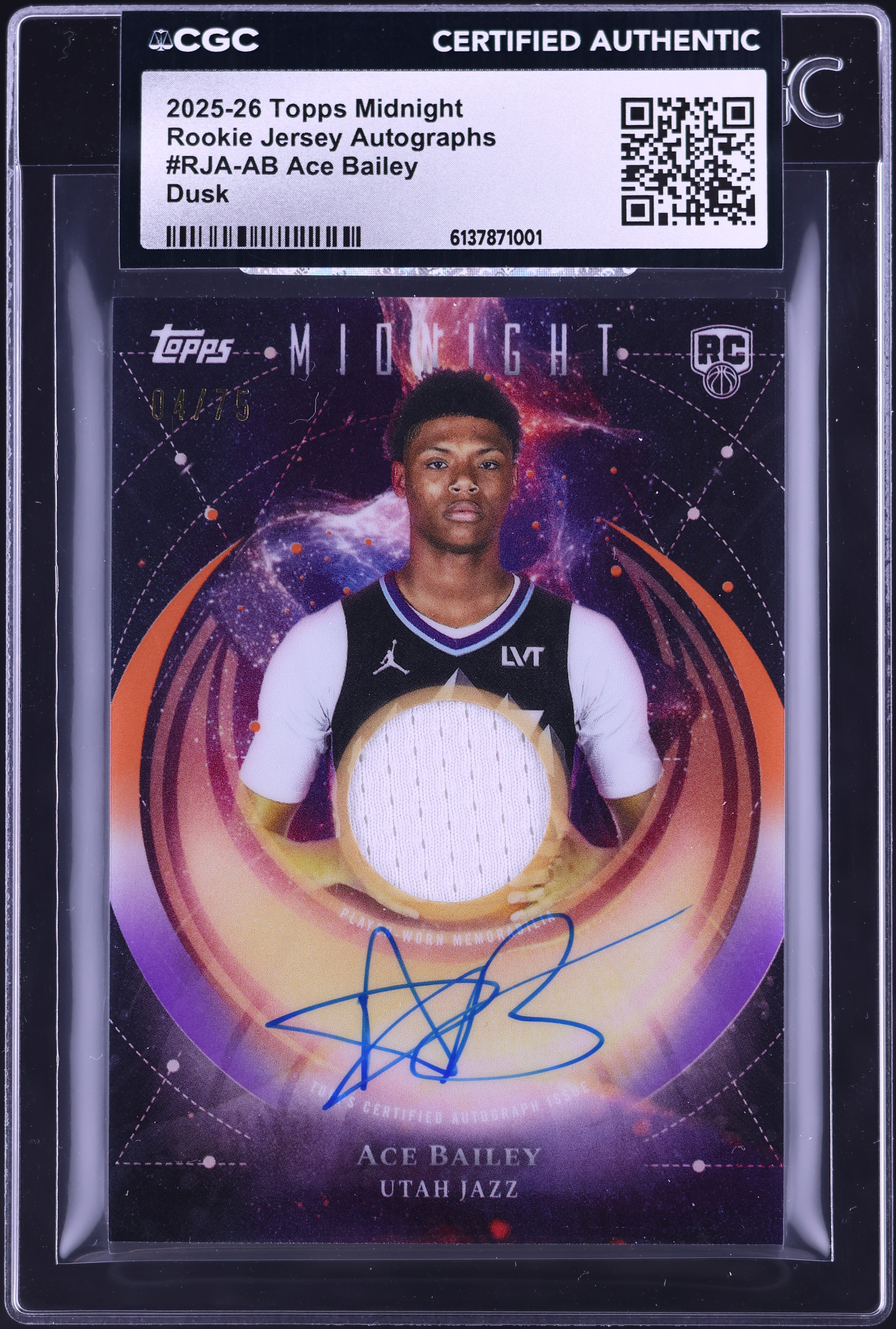 2025 Topps Midnight Dusk Ace Bailey ROOKIE PATCH AUTO /75 #RJA-AB 