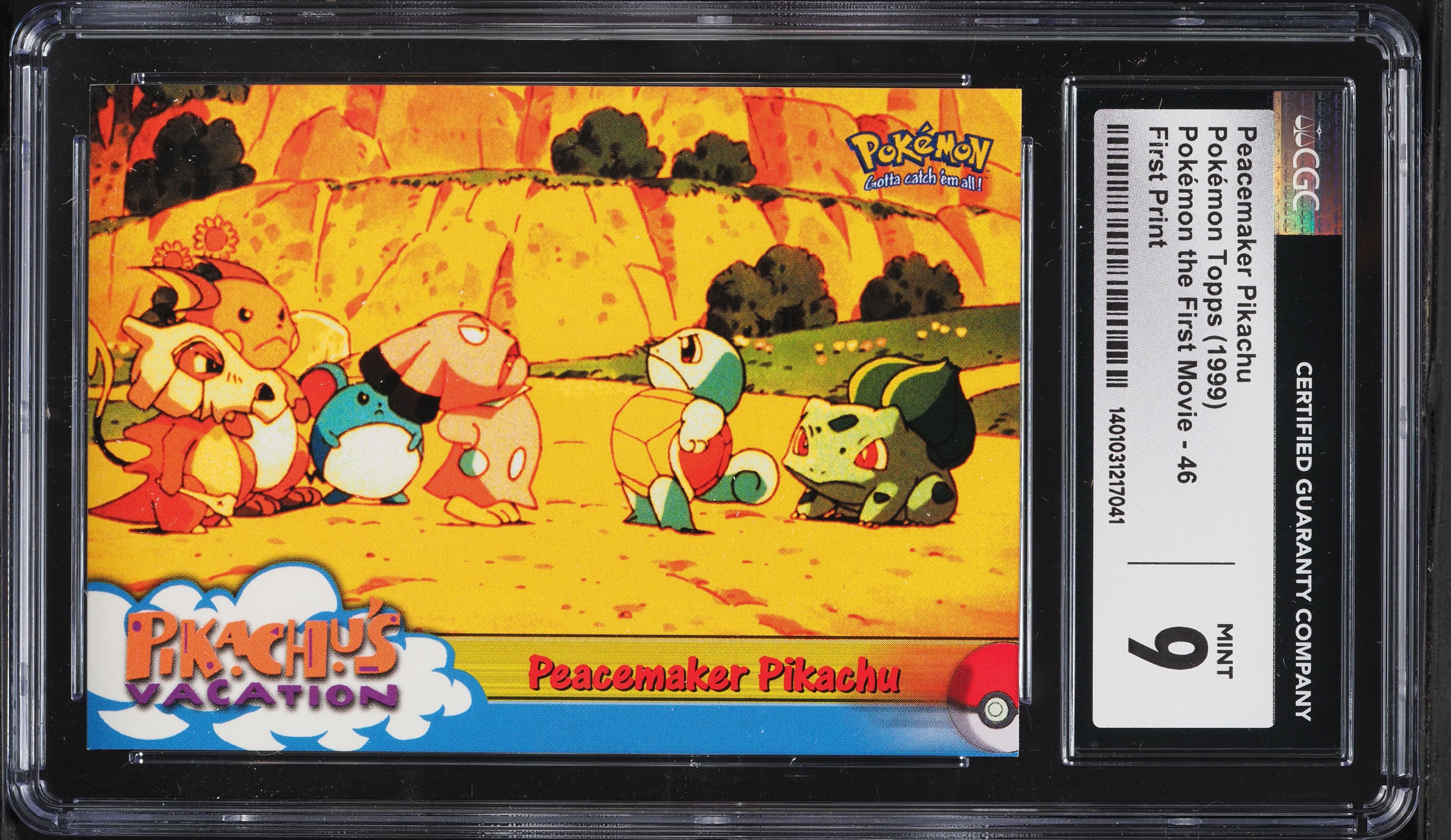 pokemon first movie pikachu card value 1999 Topps Pokemon The First Movie First Print Peacemaker Pikachu #46 CGC 9  MINT on Fanatics Collect