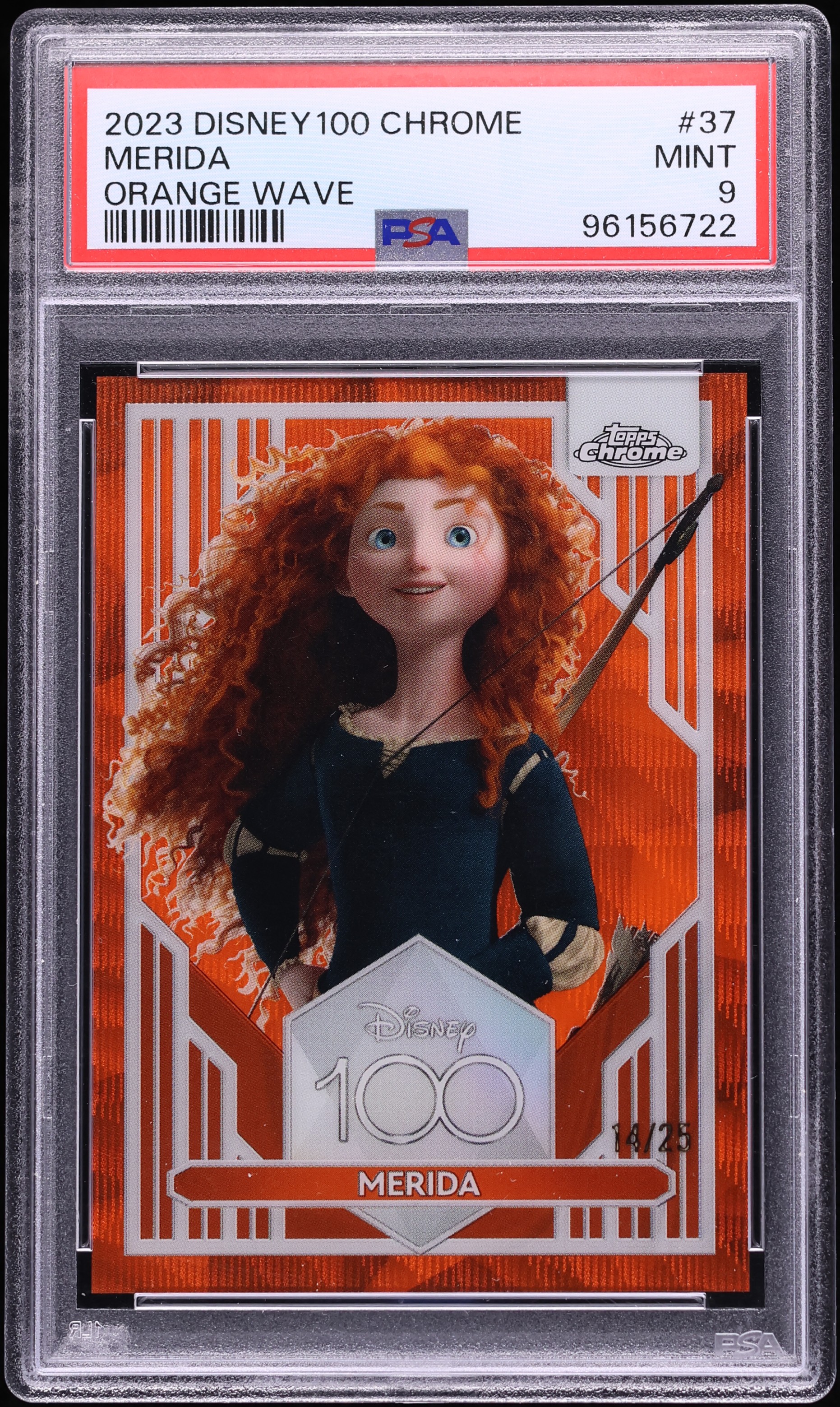 2023 Topps Chrome Disney100 Orange Wave Merida /25 #37 PSA 9 MINT