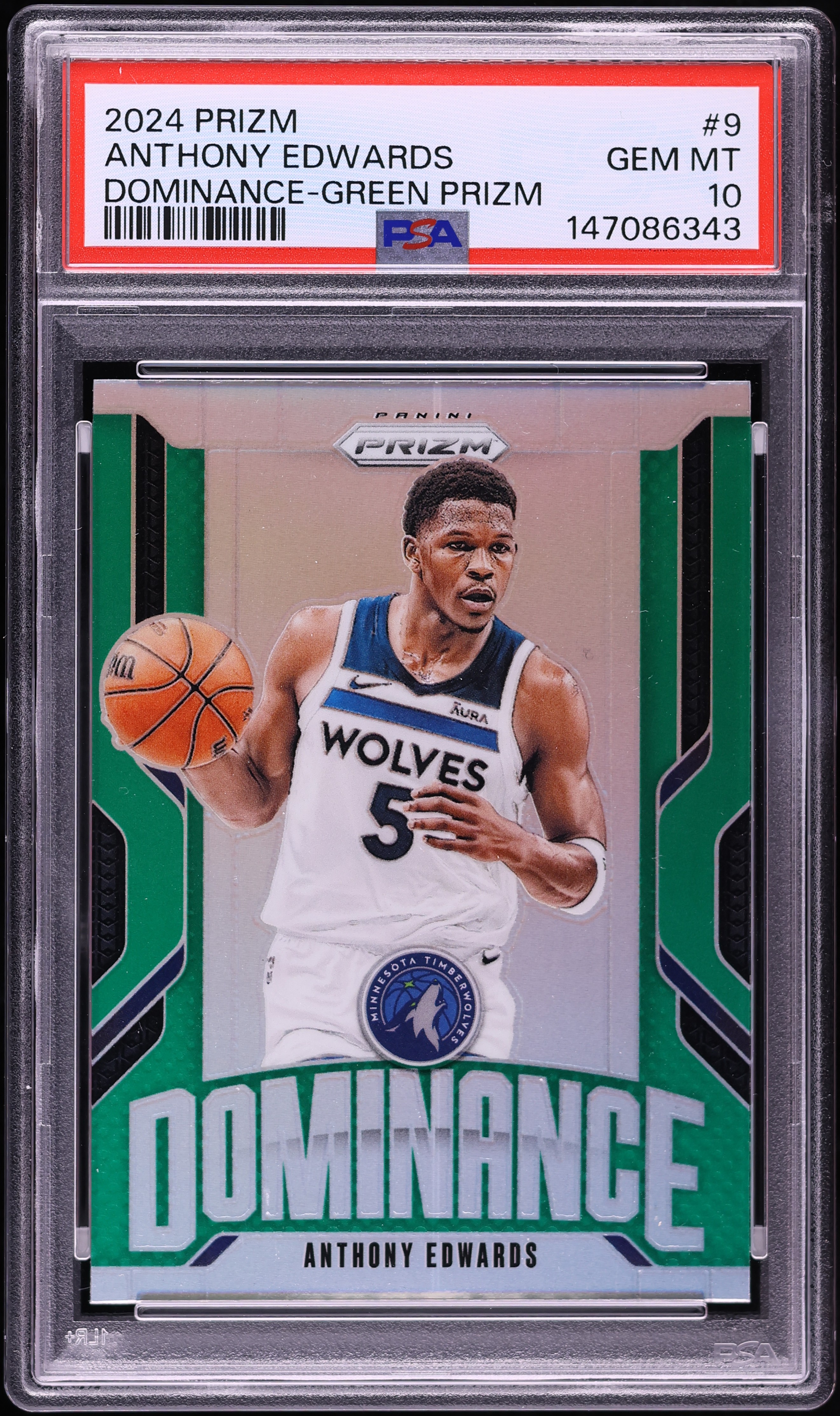 2024 Panini Prizm Dominance Green Anthony Edwards #9 PSA 10 GEM