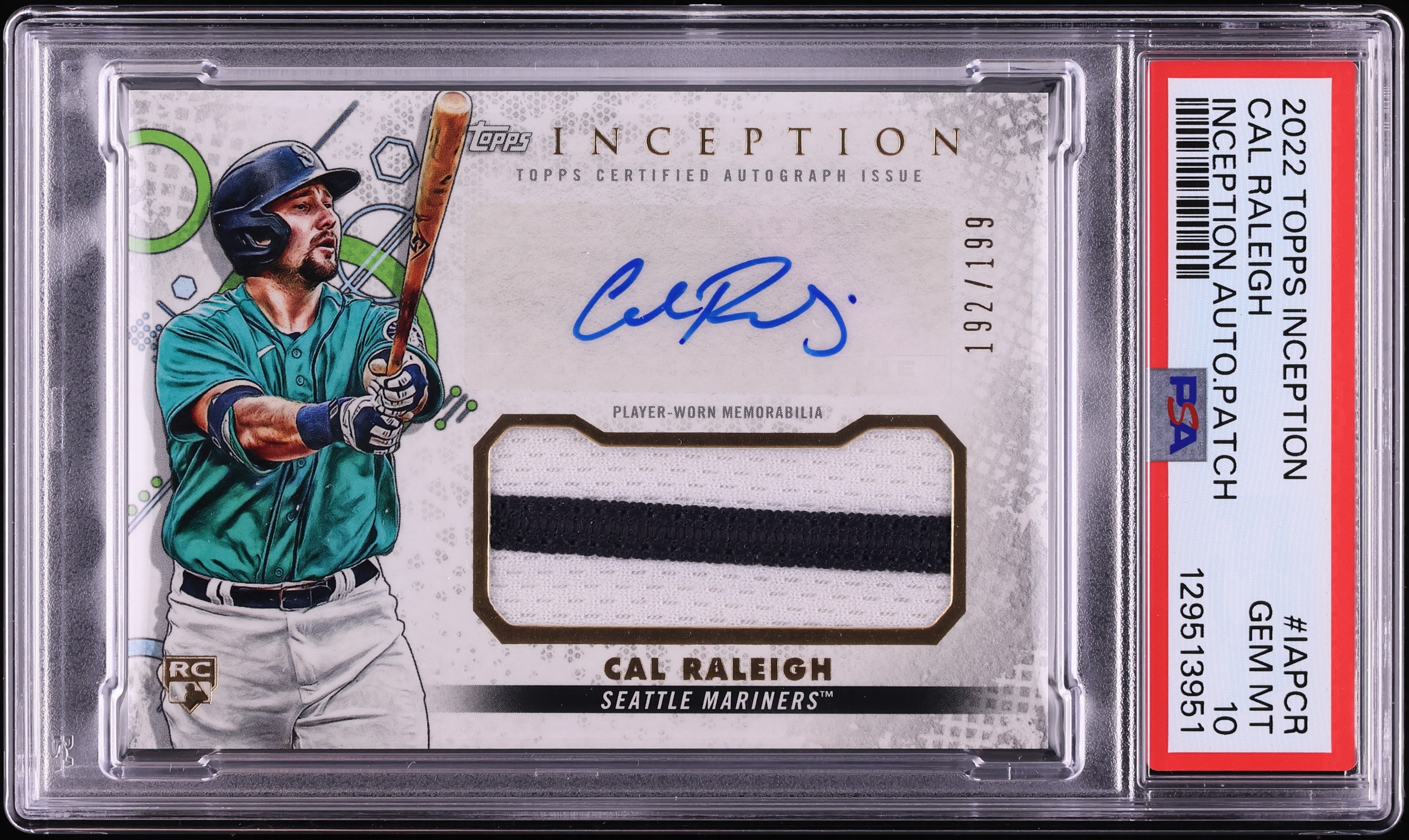 2022 Topps Inception Cal Raleigh ROOKIE PATCH AUTO /199 #IAPCR PSA