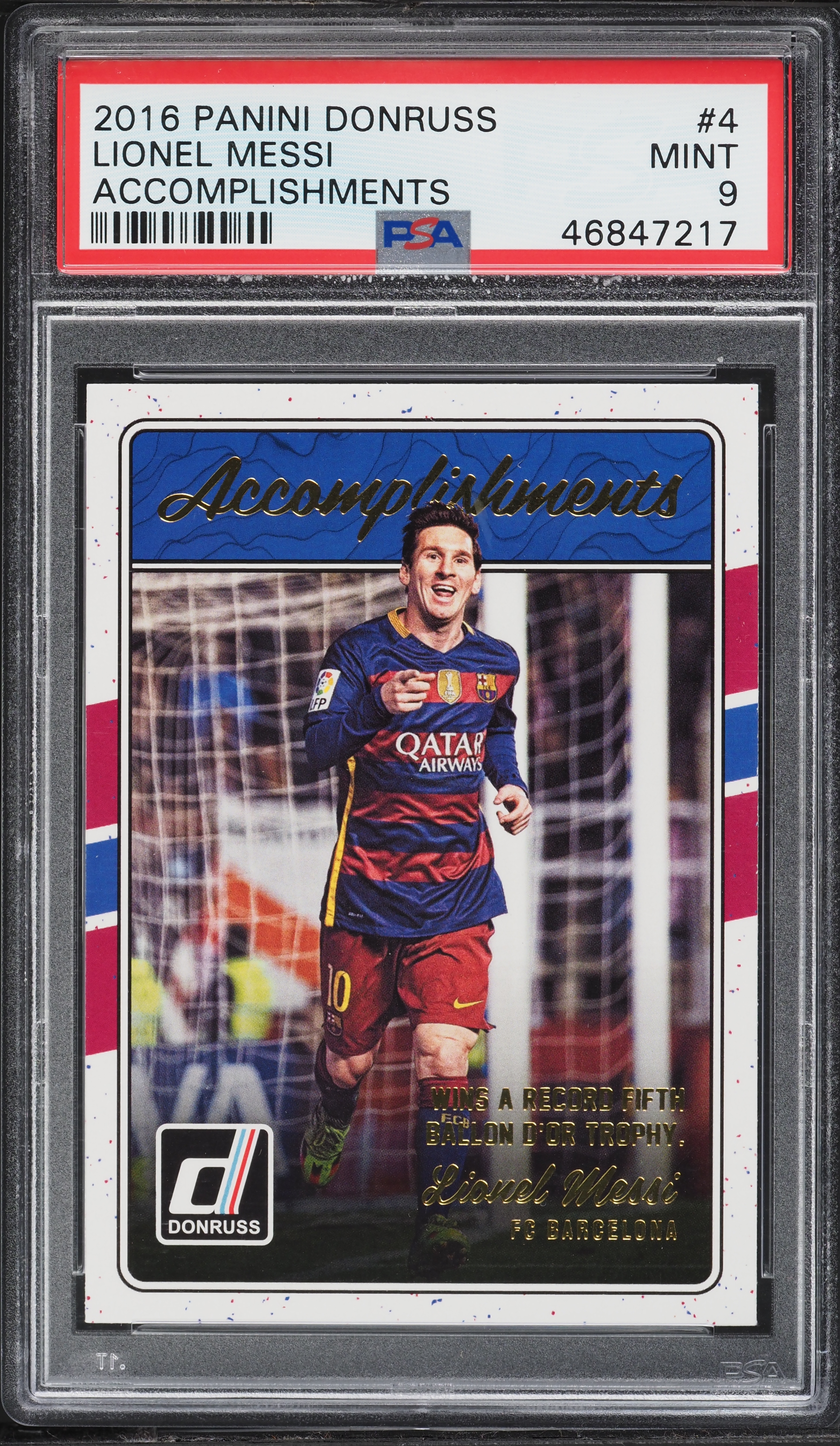2016 Donruss Accomplishments Lionel Messi #4 PSA 9 MINT on 