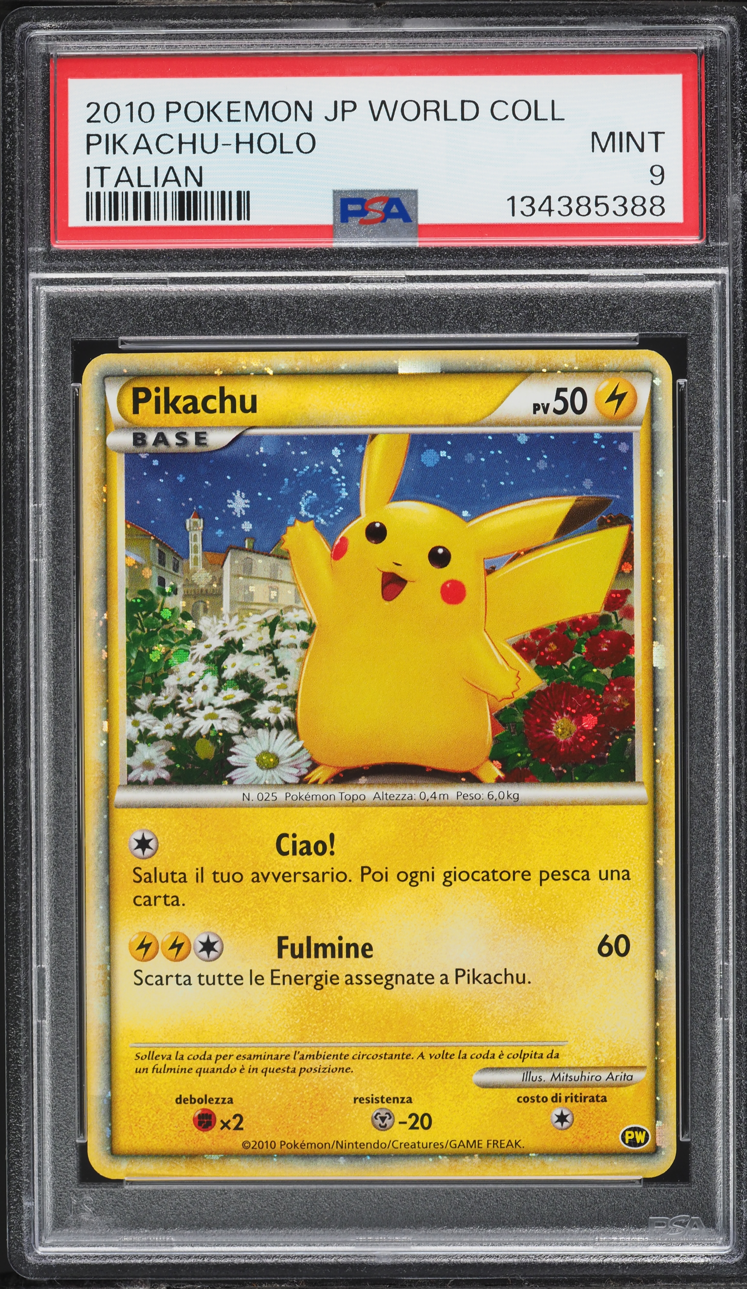 2010 Pokemon Italian World Collection Holo Pikachu PSA 9 MINT on