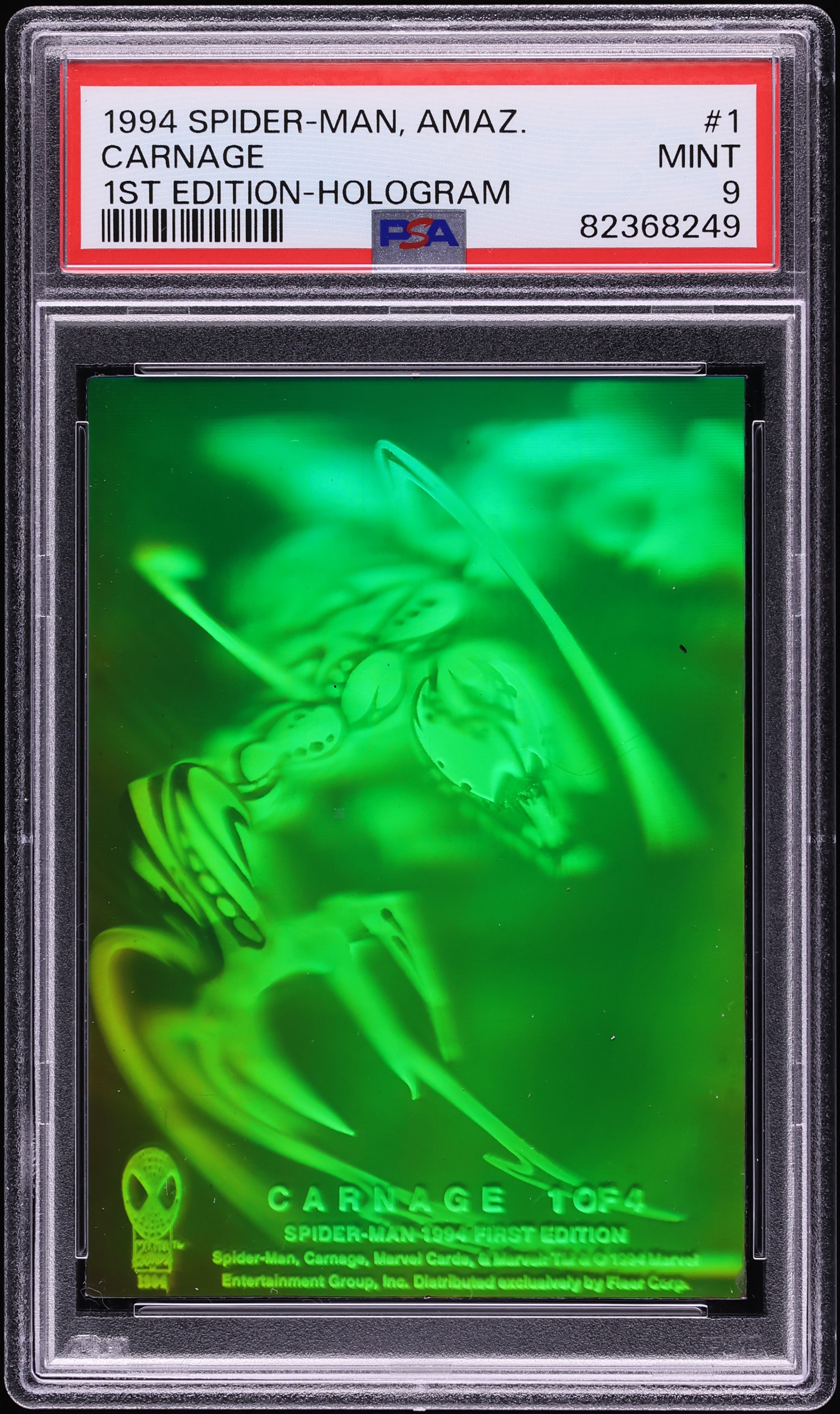 spider man 1994 first edition hologram card value Carnage #1 Prices | Marvel Fleer Amazing Spider-Man Collectible green hologram trading card