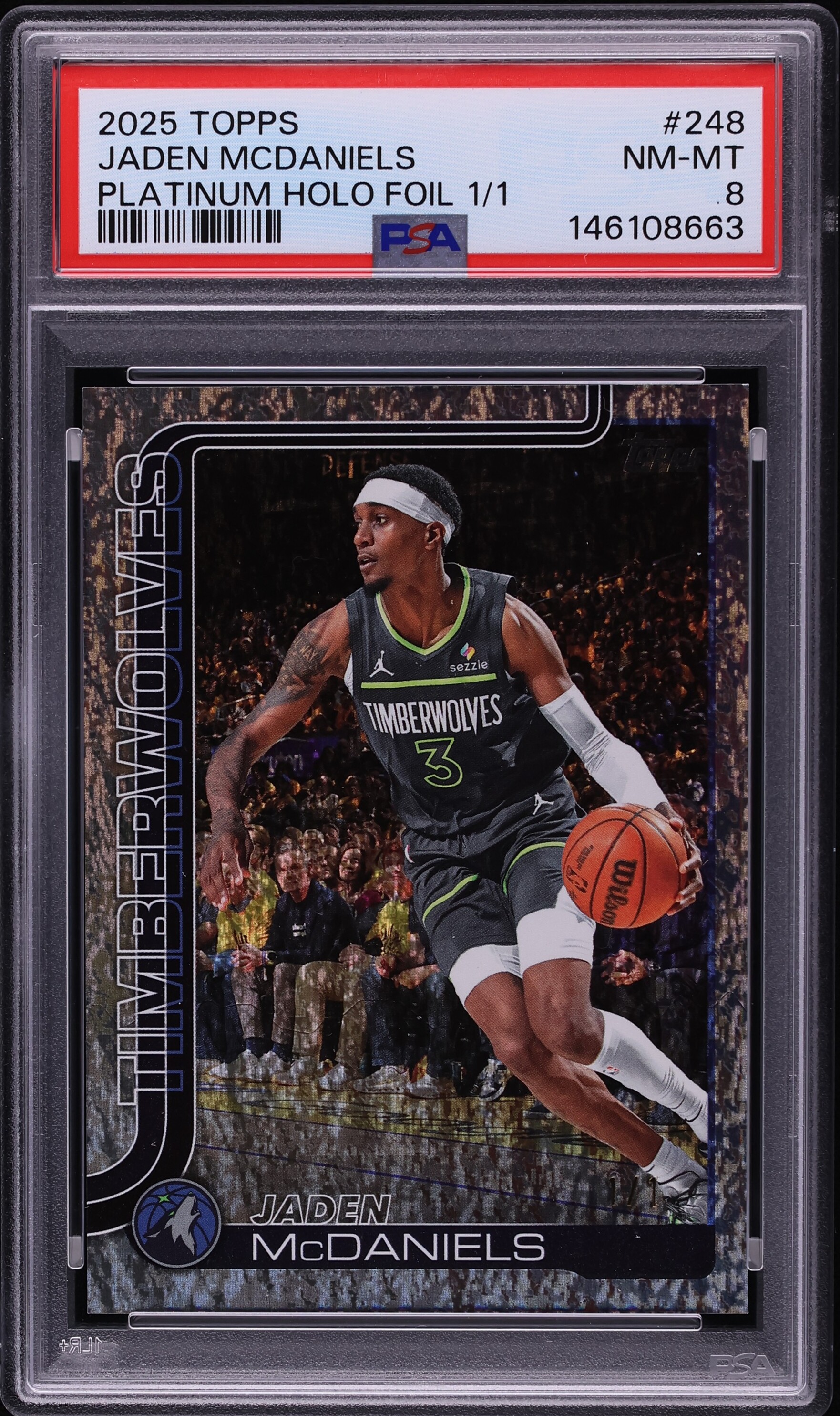 2025 Topps Platinum Holo Foil Jaden McDaniels 1/1 #248 PSA 8 NM-MT