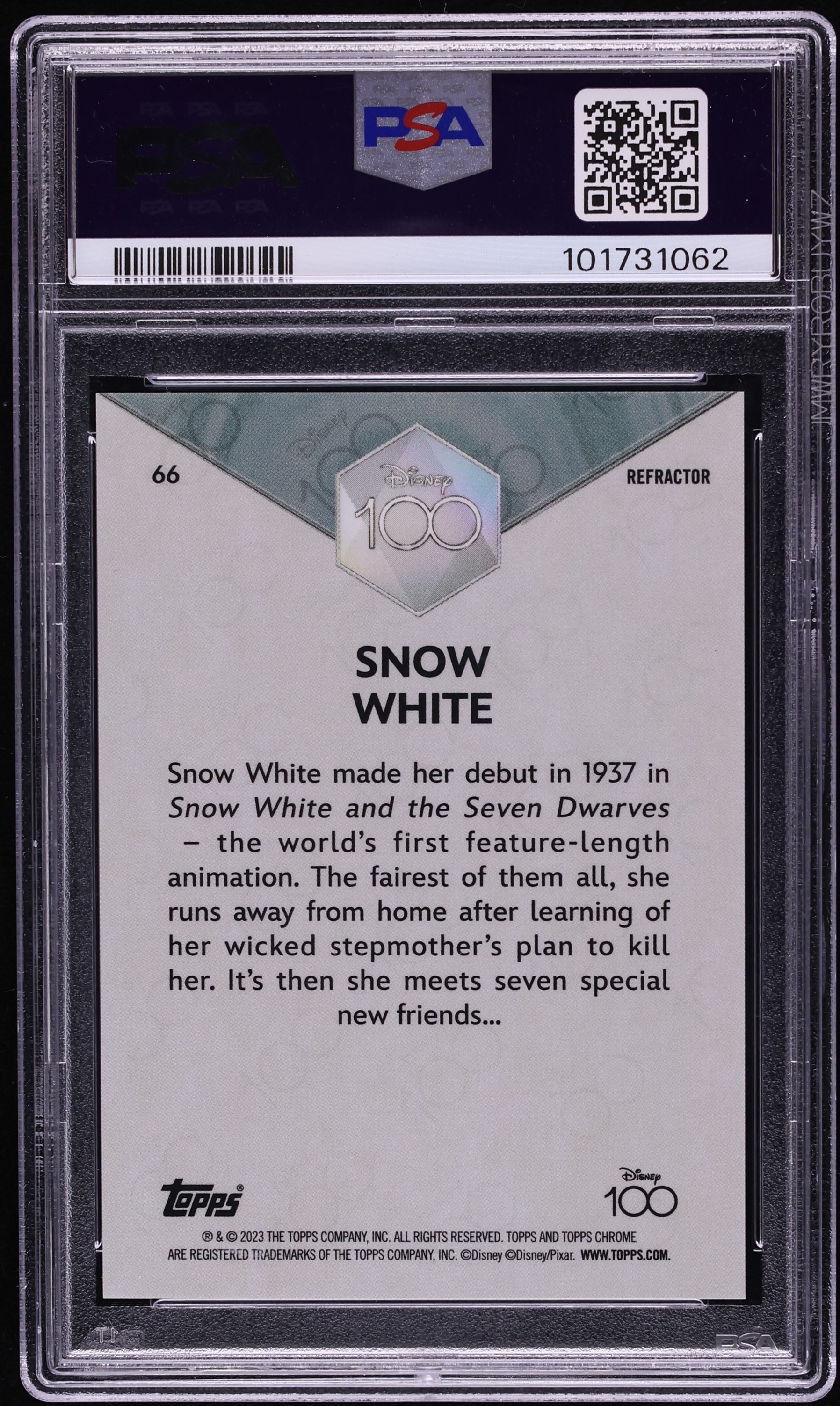 2023 Topps Chrome Disney100 Refractor Snow White #66 PSA 10 GEM