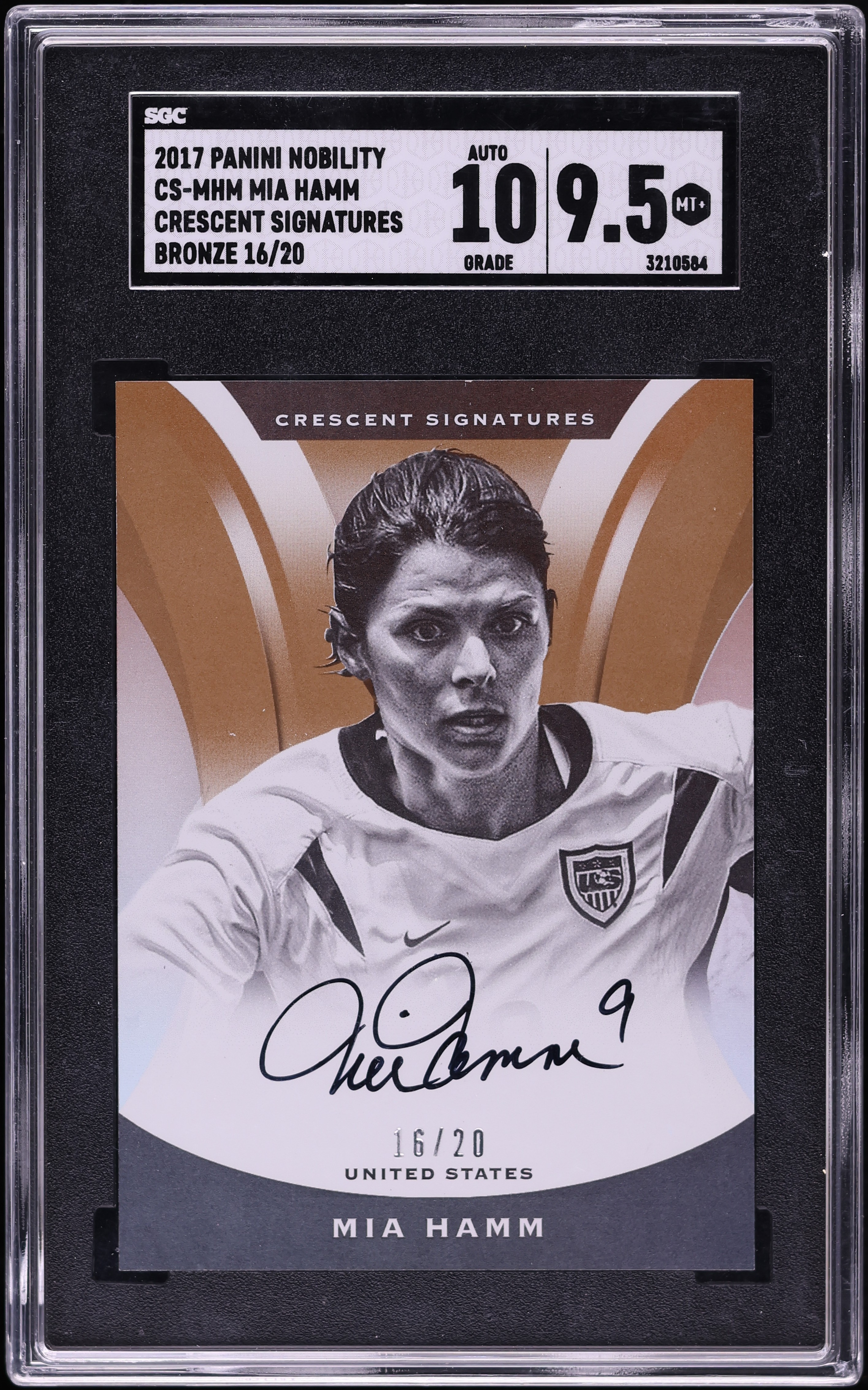 2017 Panini Nobility Crescent Bronze Mia Hamm AUTO /20 #CS-MHM SGC 