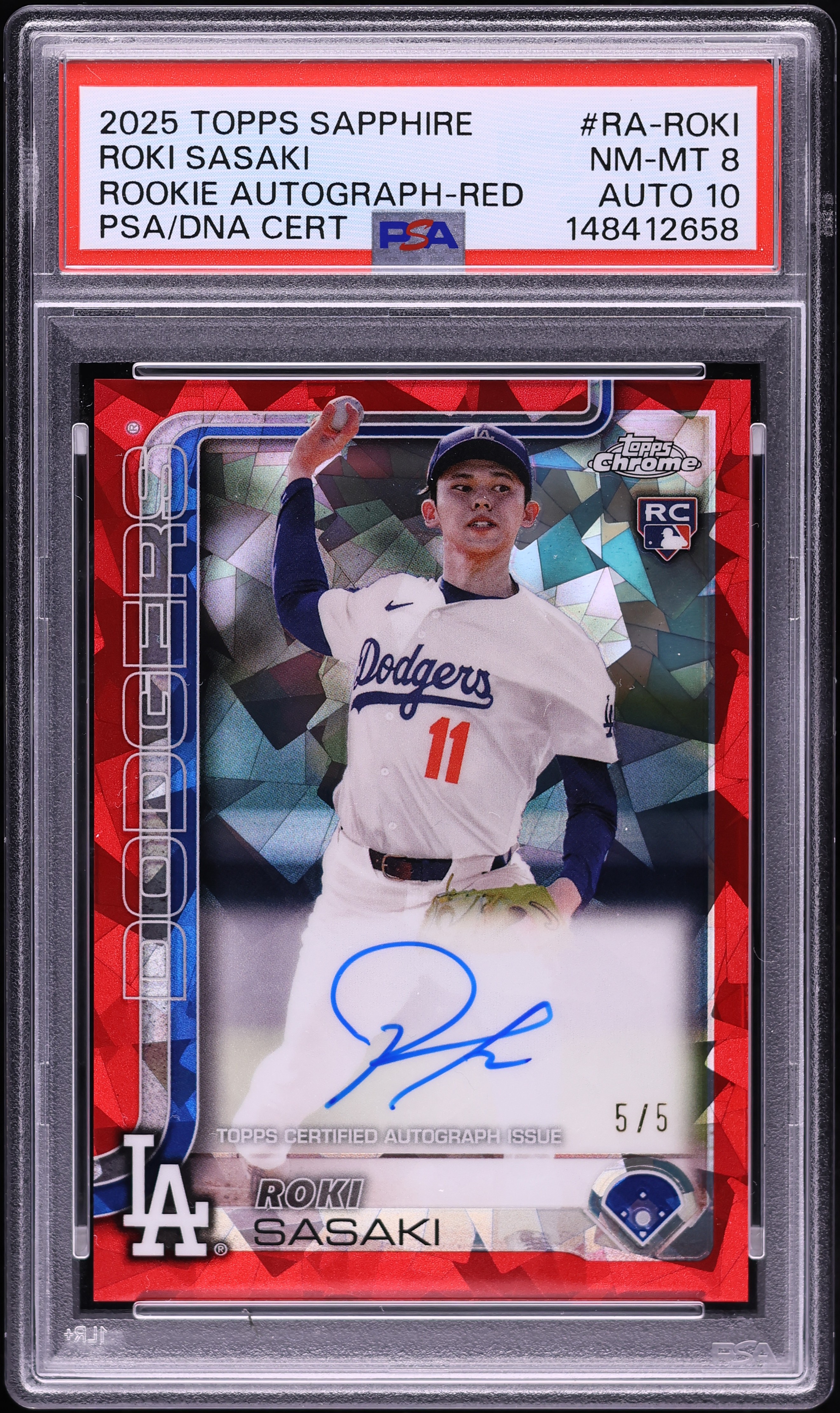 2025 Topps Chrome Sapphire Red Roki Sasaki ROOKIE AUTO DNA 10 5/5