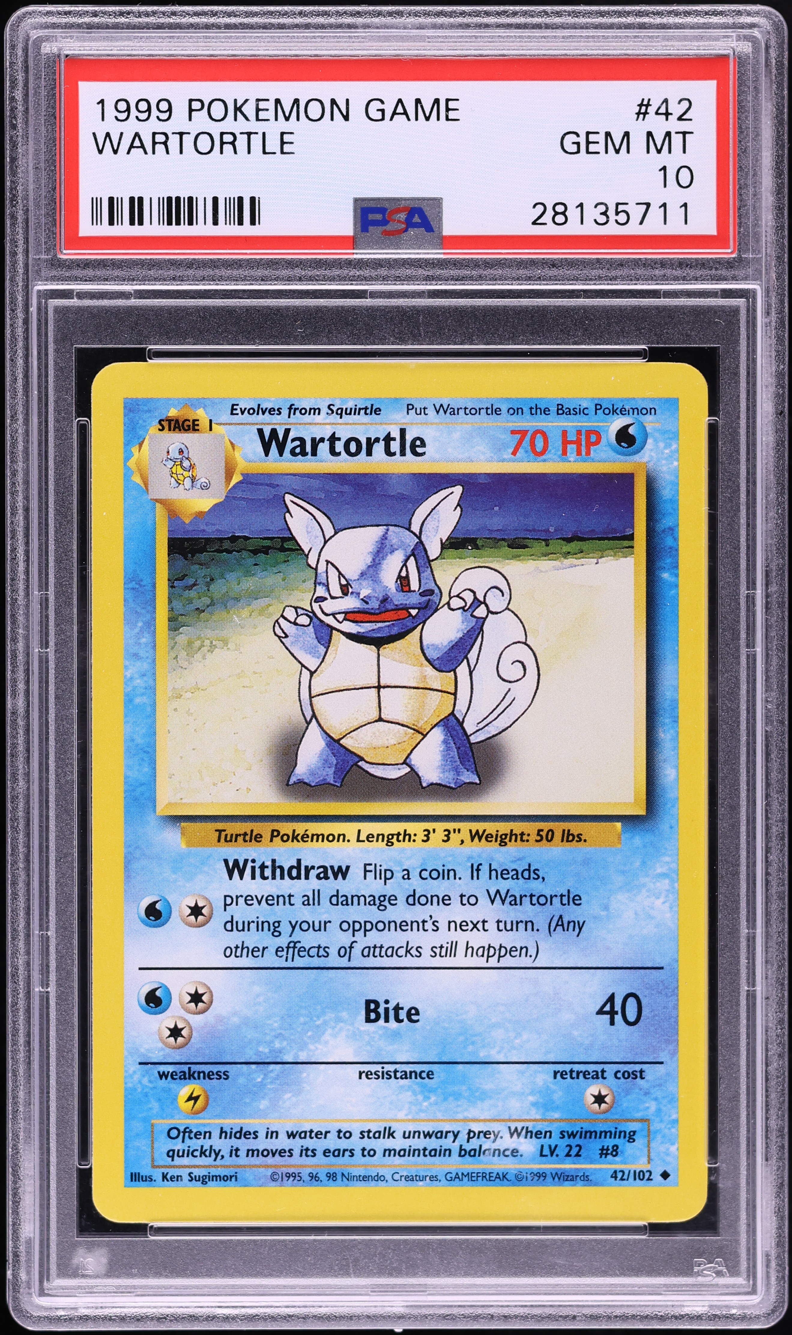 1999 Pokemon Base Set Wartortle #42 PSA 10 GEM MINT on Fanatics