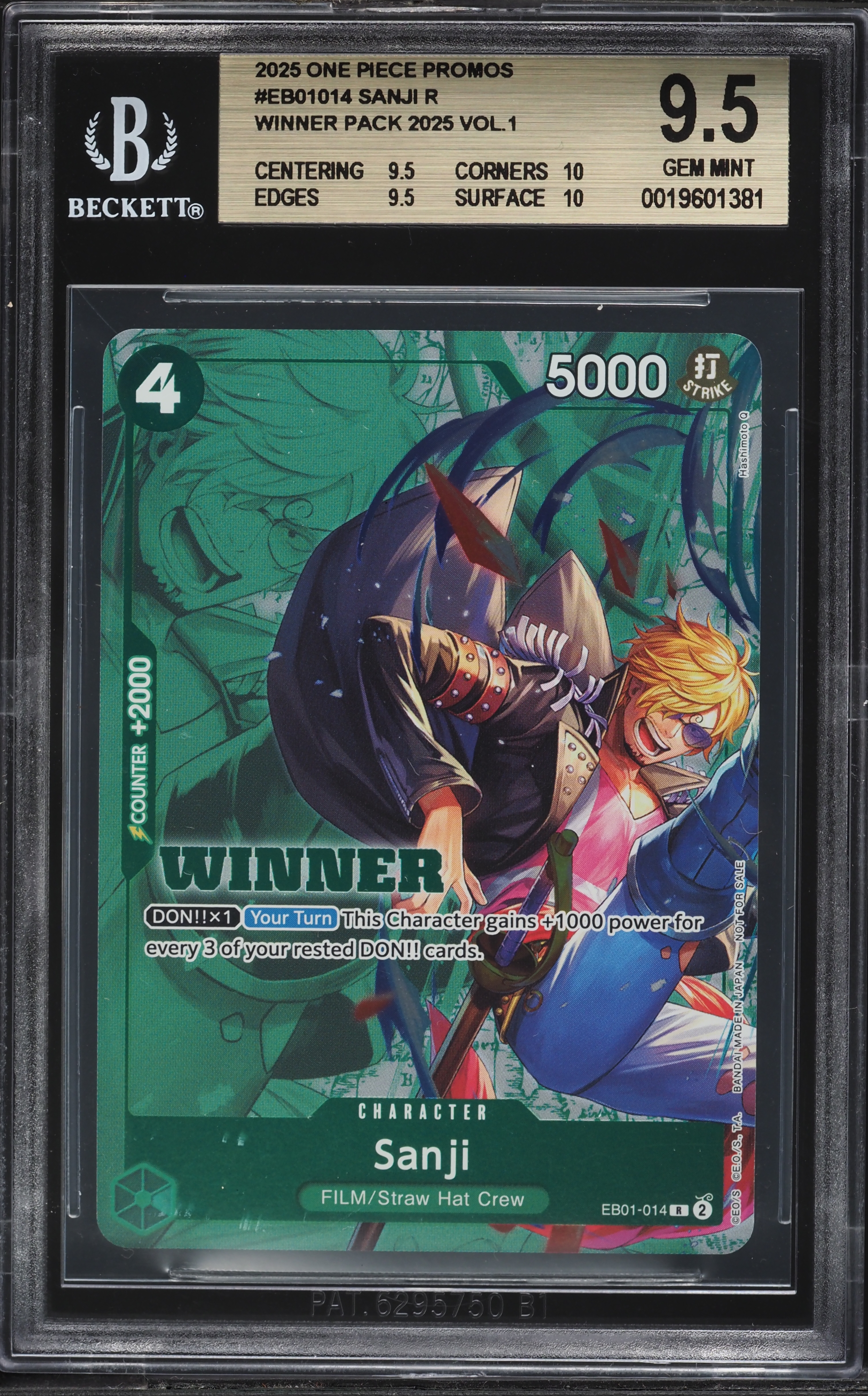 2025 One Piece Promo Winner Pack Volume 1 Sanji #EB01-014 BGS 9.5 