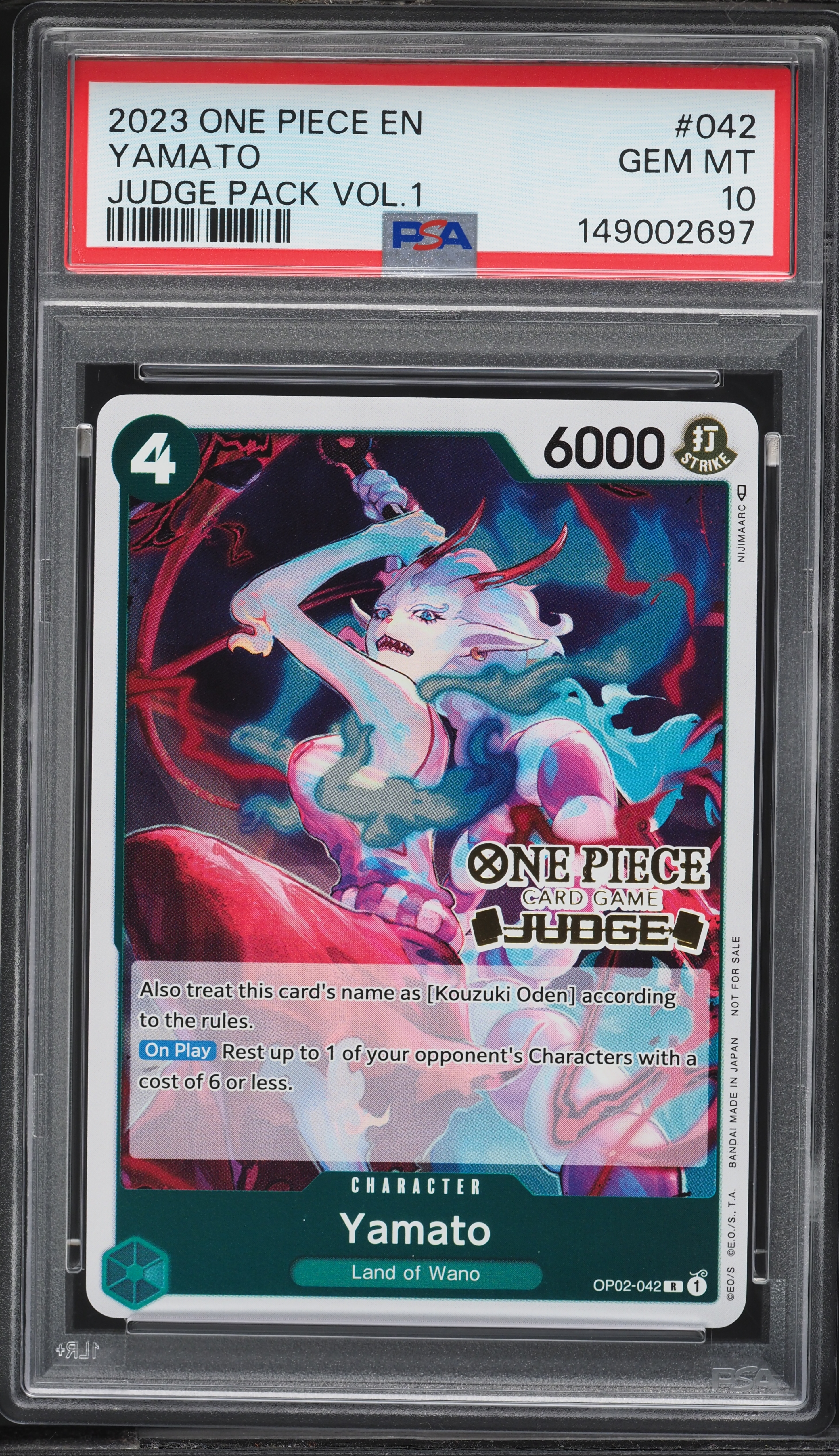 2023 One Piece Judge Pack Volume 1 Yamato #OP02-042 PSA 10 GEM