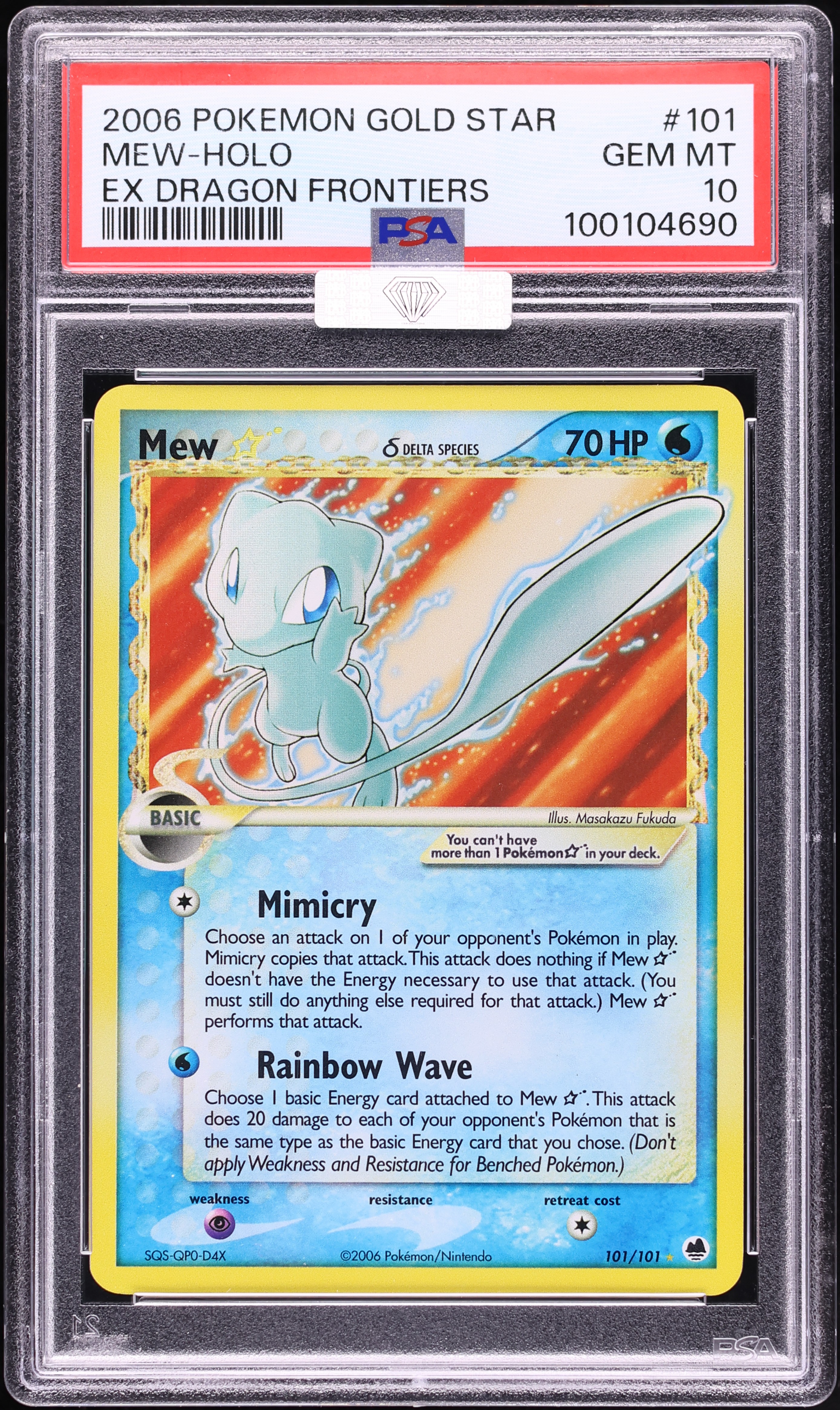 2006 Pokemon EX Dragon Frontiers Holo Mew Gold Star #101 MBA PSA