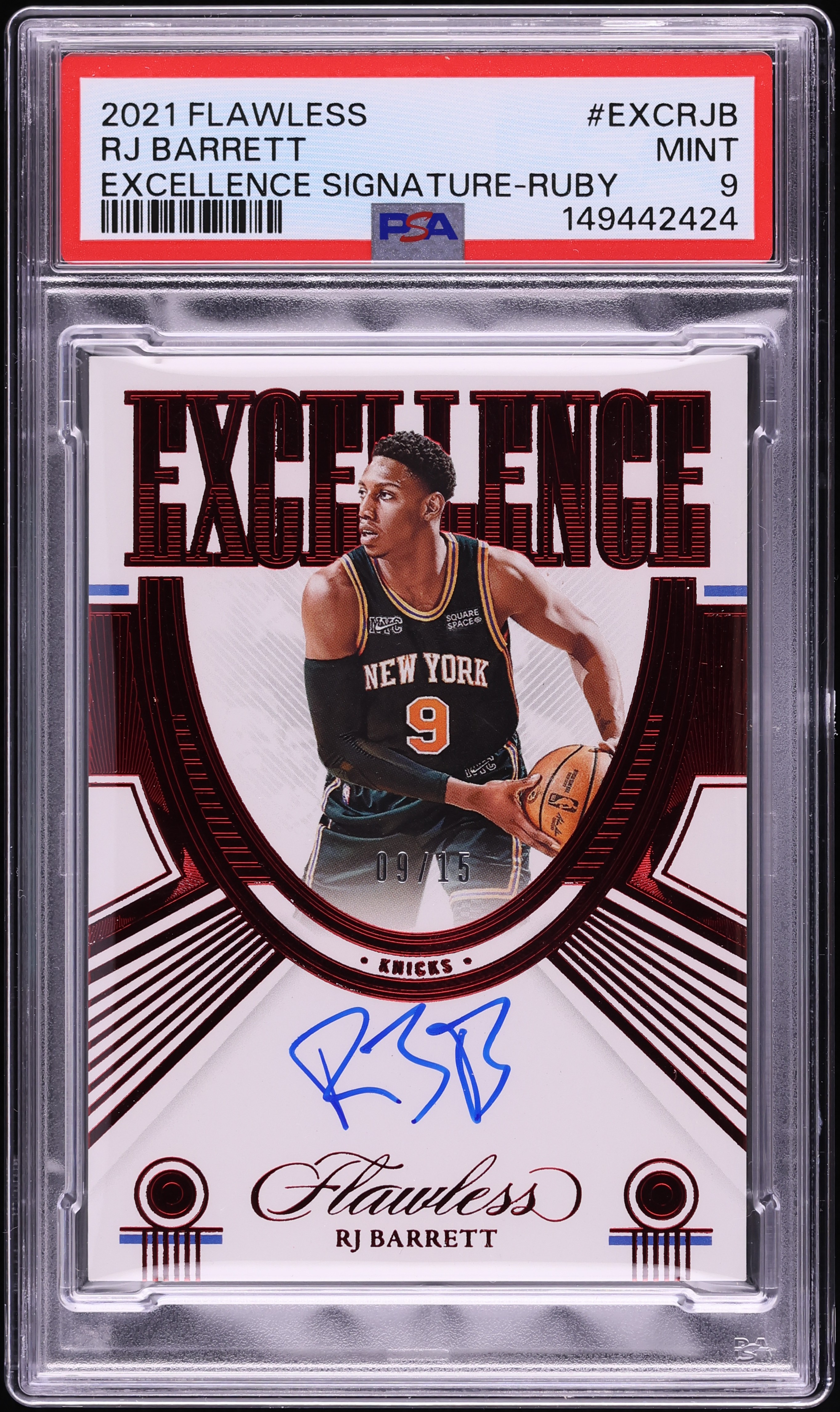 2021 Panini Flawless Excellence Ruby RJ Barrett AUTO JERSEY # 9/15