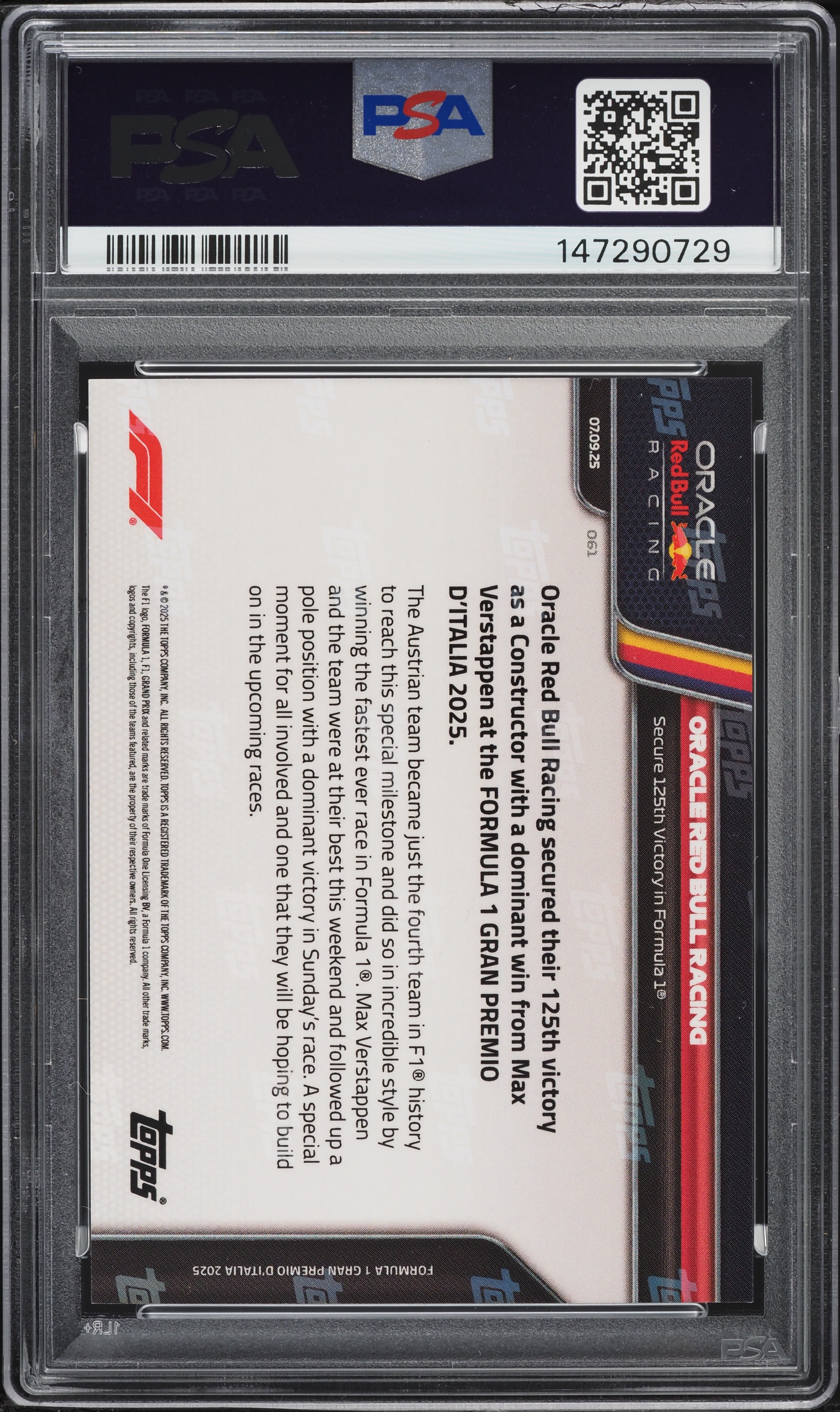 2025 Topps Now Formula 1 F1 Gold Foil Oracle Red Bull Racing /25
