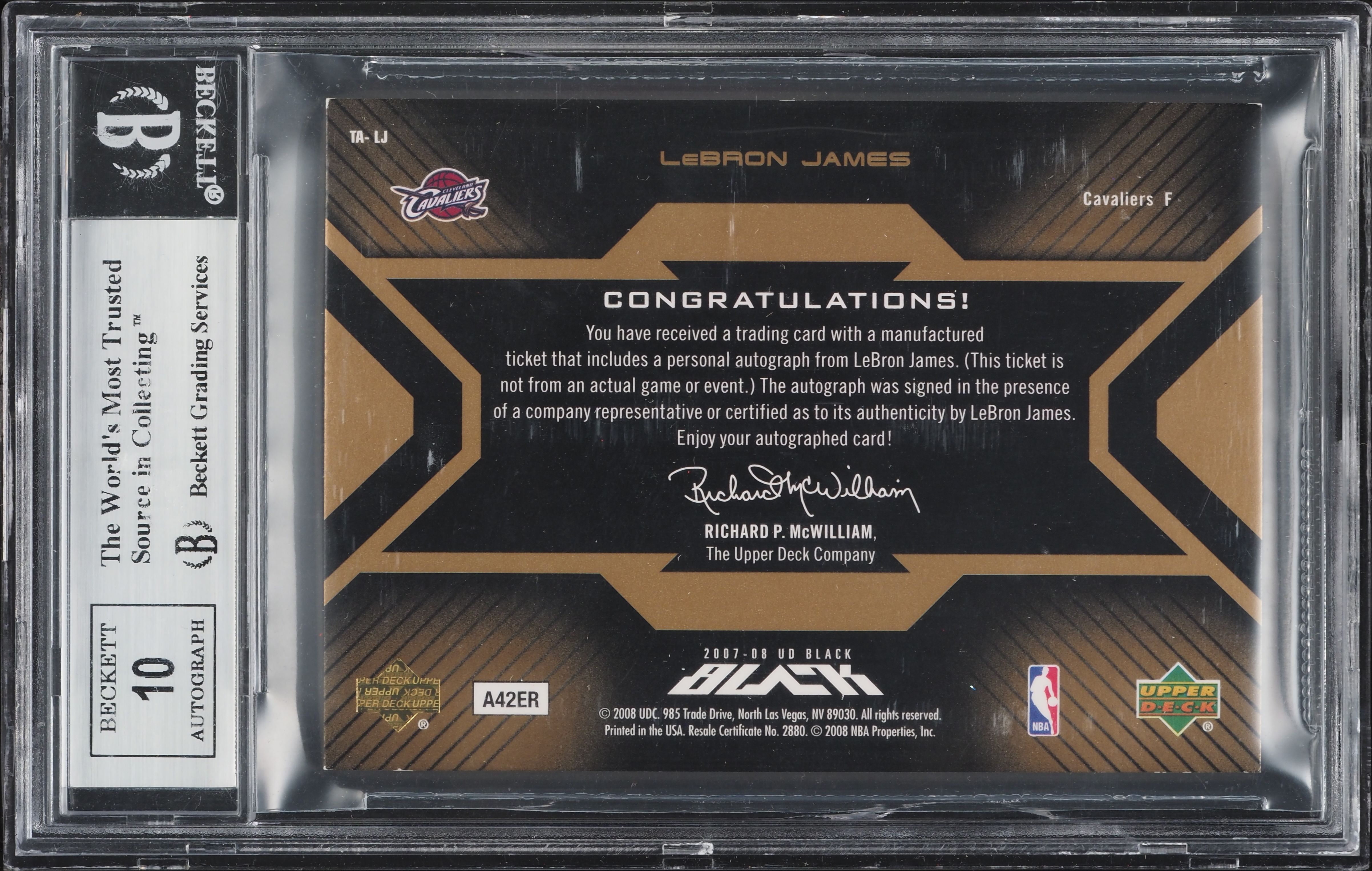 2007 Upper Deck Black Ticket Gold LeBron James AUTO /15 #TA-LJ BGS