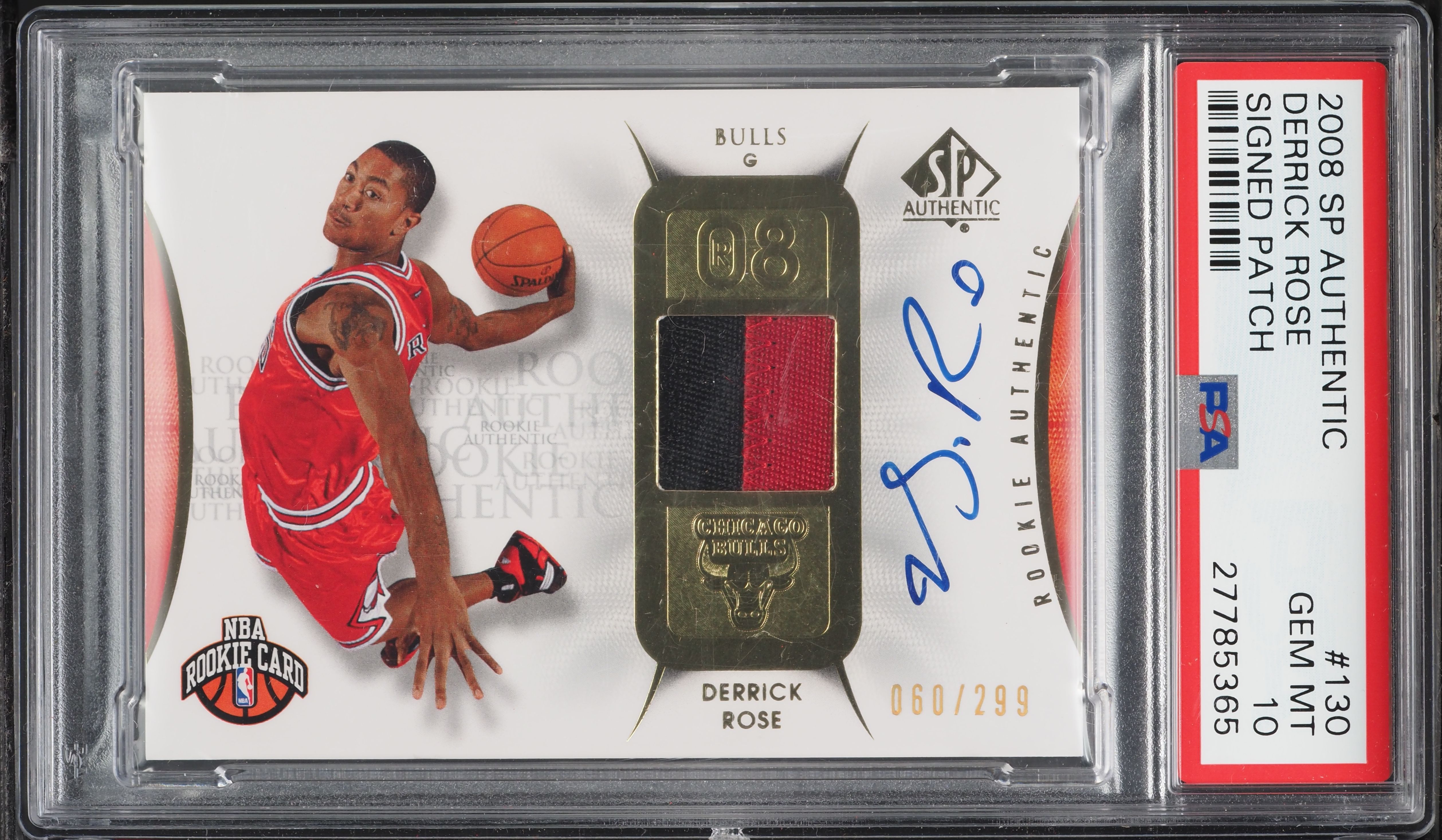 2008 SP Authentic Derrick Rose ROOKIE PATCH AUTO /299 #130 PSA 10