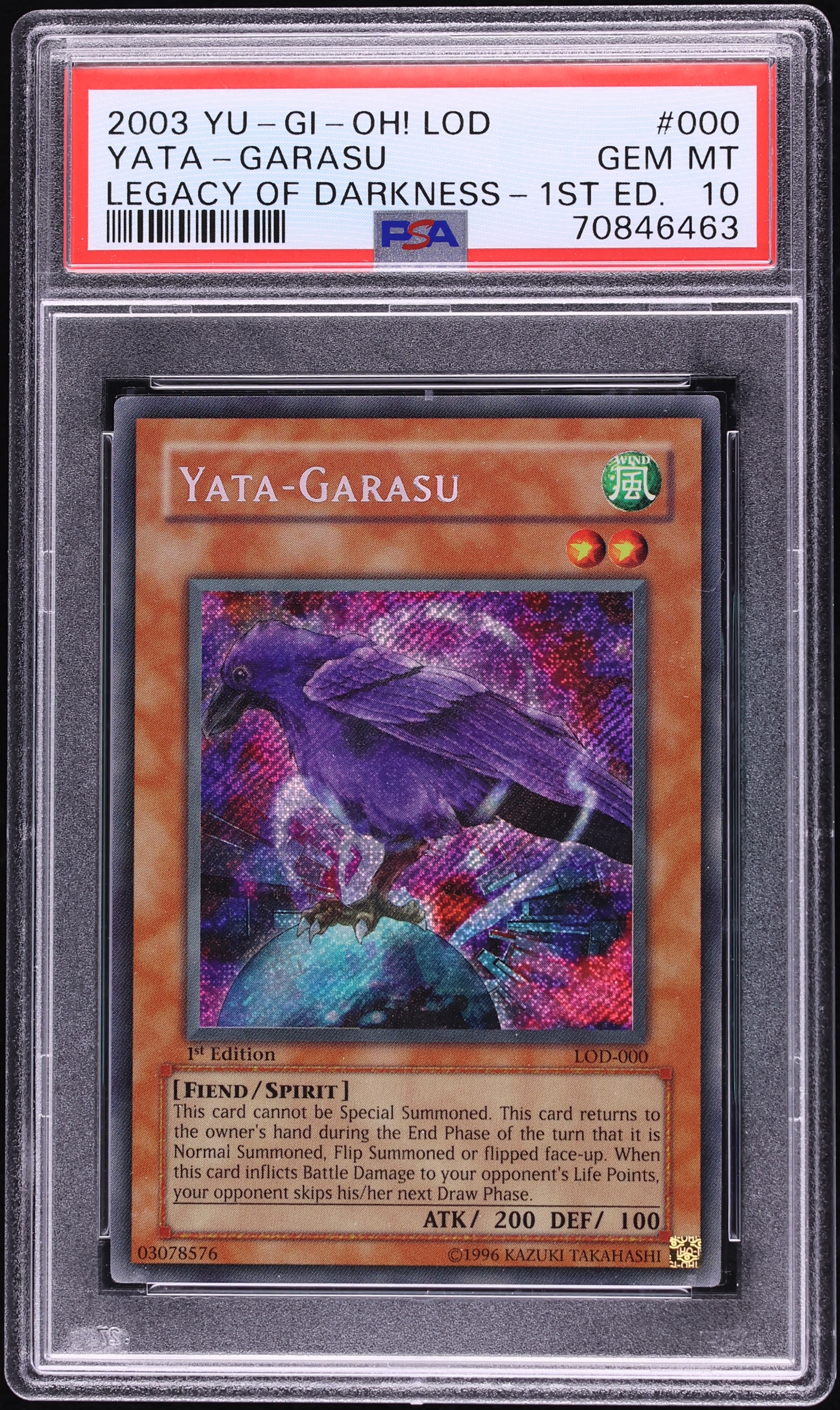 yatagarasu yugioh card 2003 Yu-Gi-Oh! Legacy Of Darkness 1st Edition Yata-Garasu #LOD-000 PSA 10  GEM MINT on Fanatics Collect