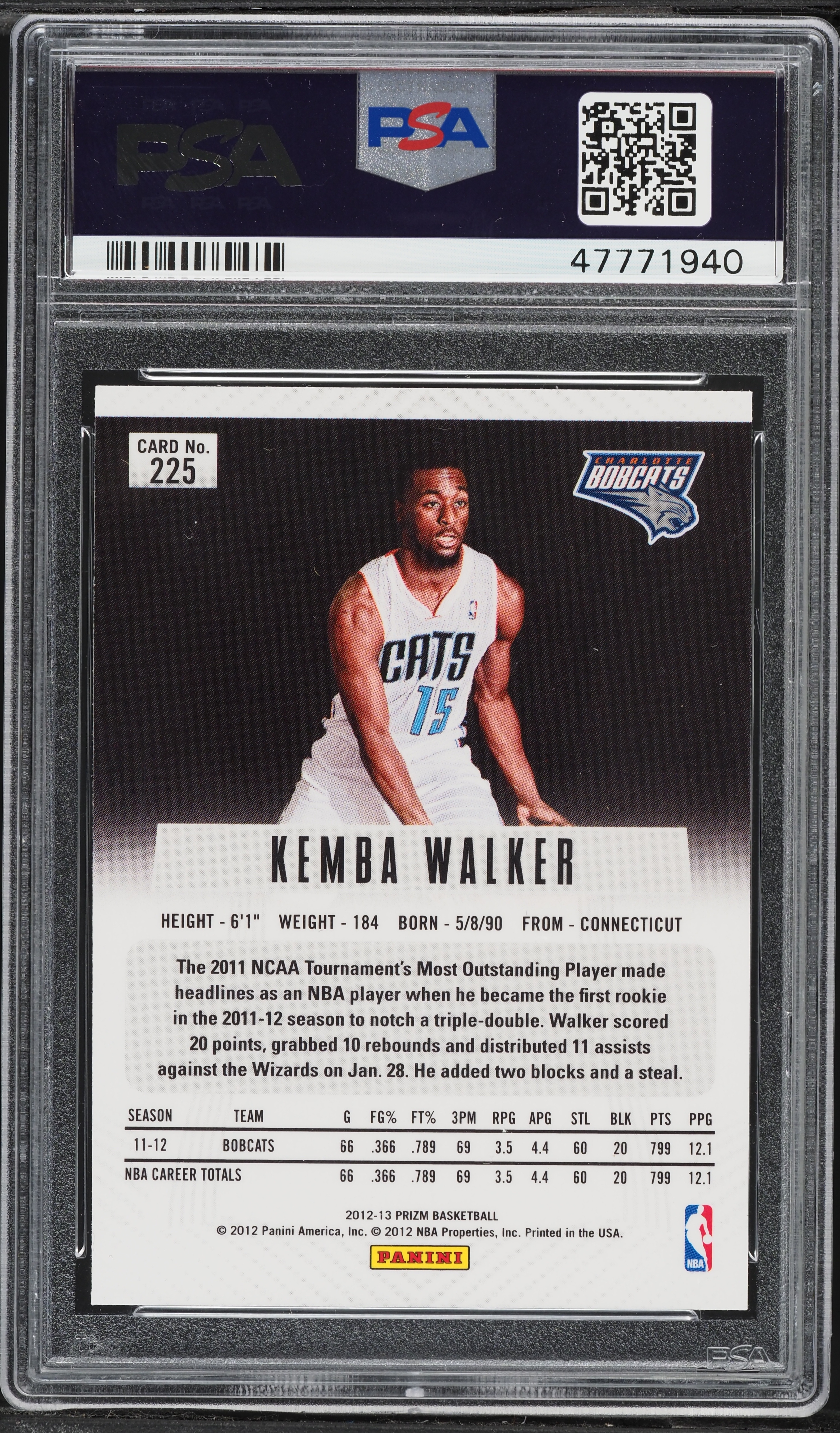 2012 Panini Prizm Kemba Walker ROOKIE #225 PSA 10 GEM MINT on