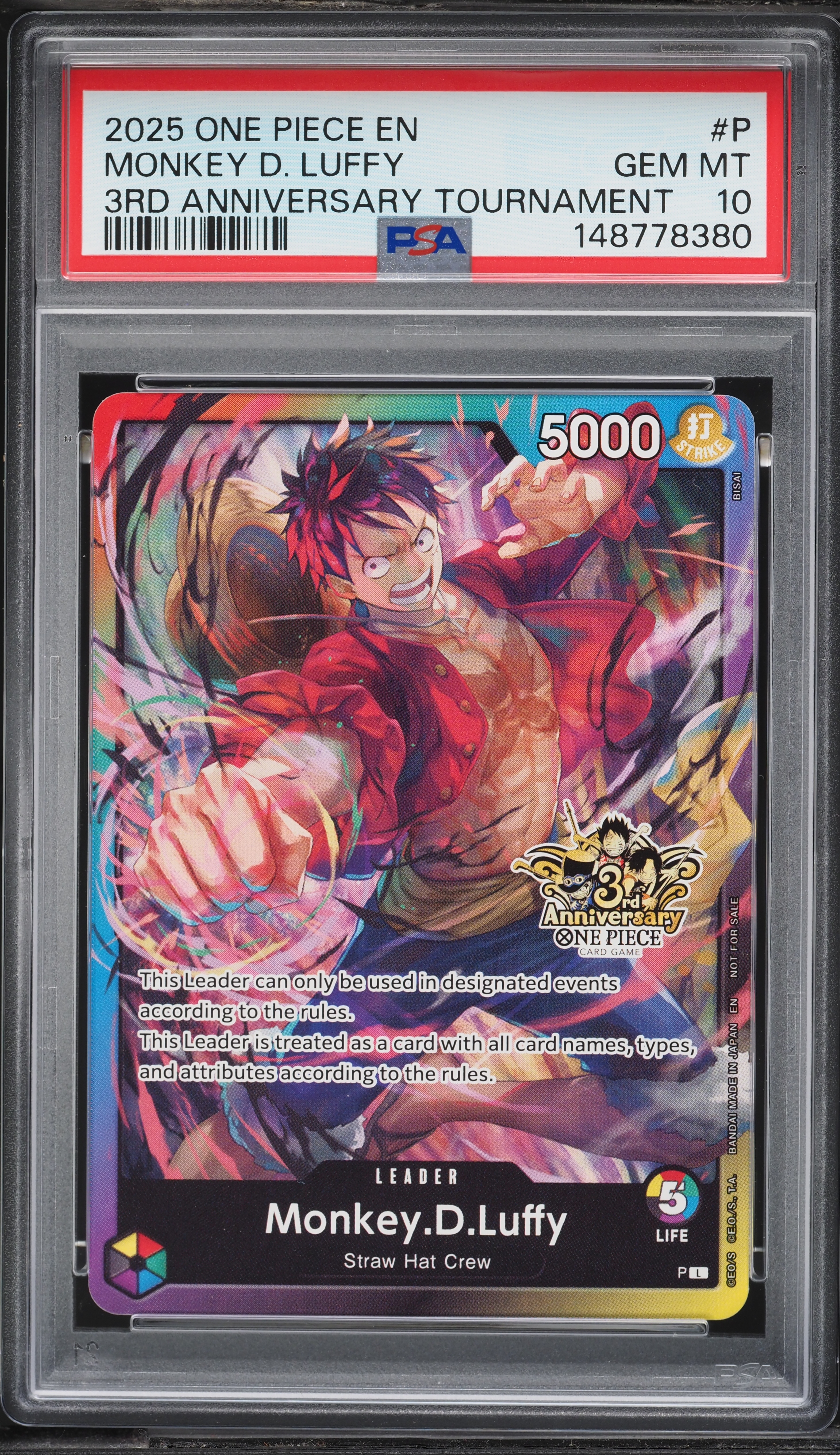 2025 One Piece Promo 3rd Anniversary Tournament Leader Monkey D