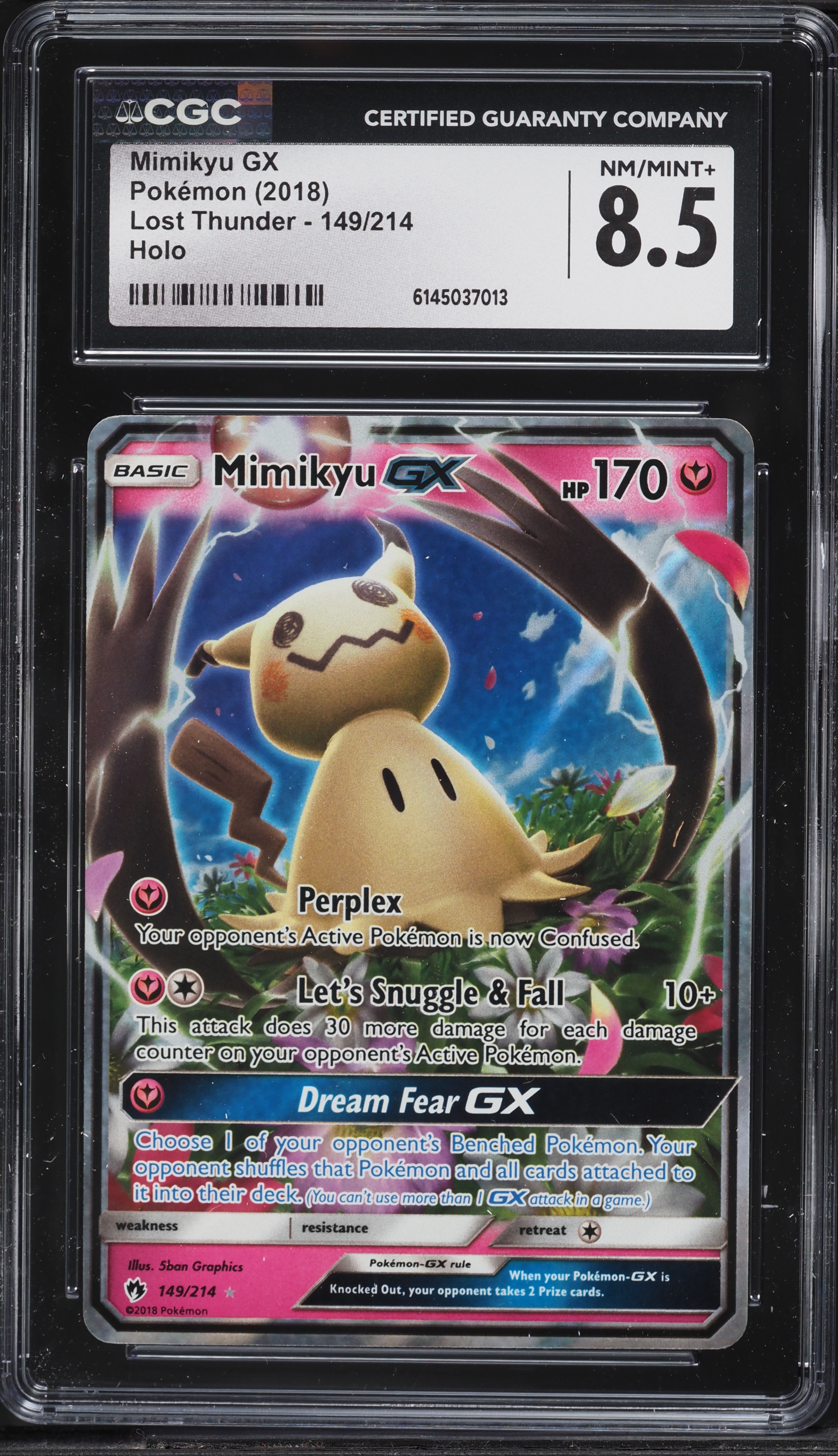 2018 Pokemon Sun & Moon Lost Thunder Holo Mimikyu GX #149 CGC 8.5