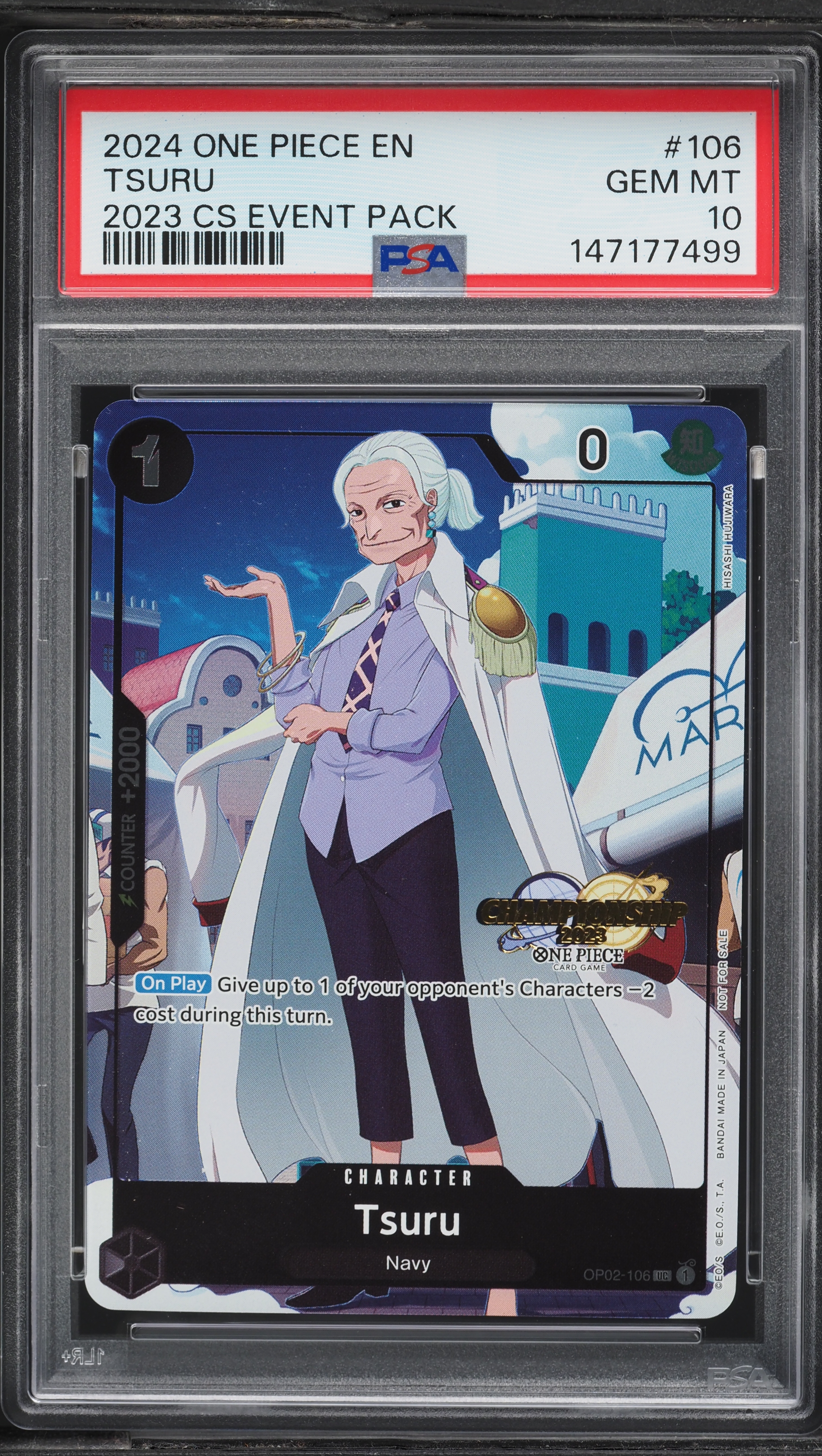 2024 One Piece Championship 2023 Event Pack Tsuru #OP02-106 PSA 10