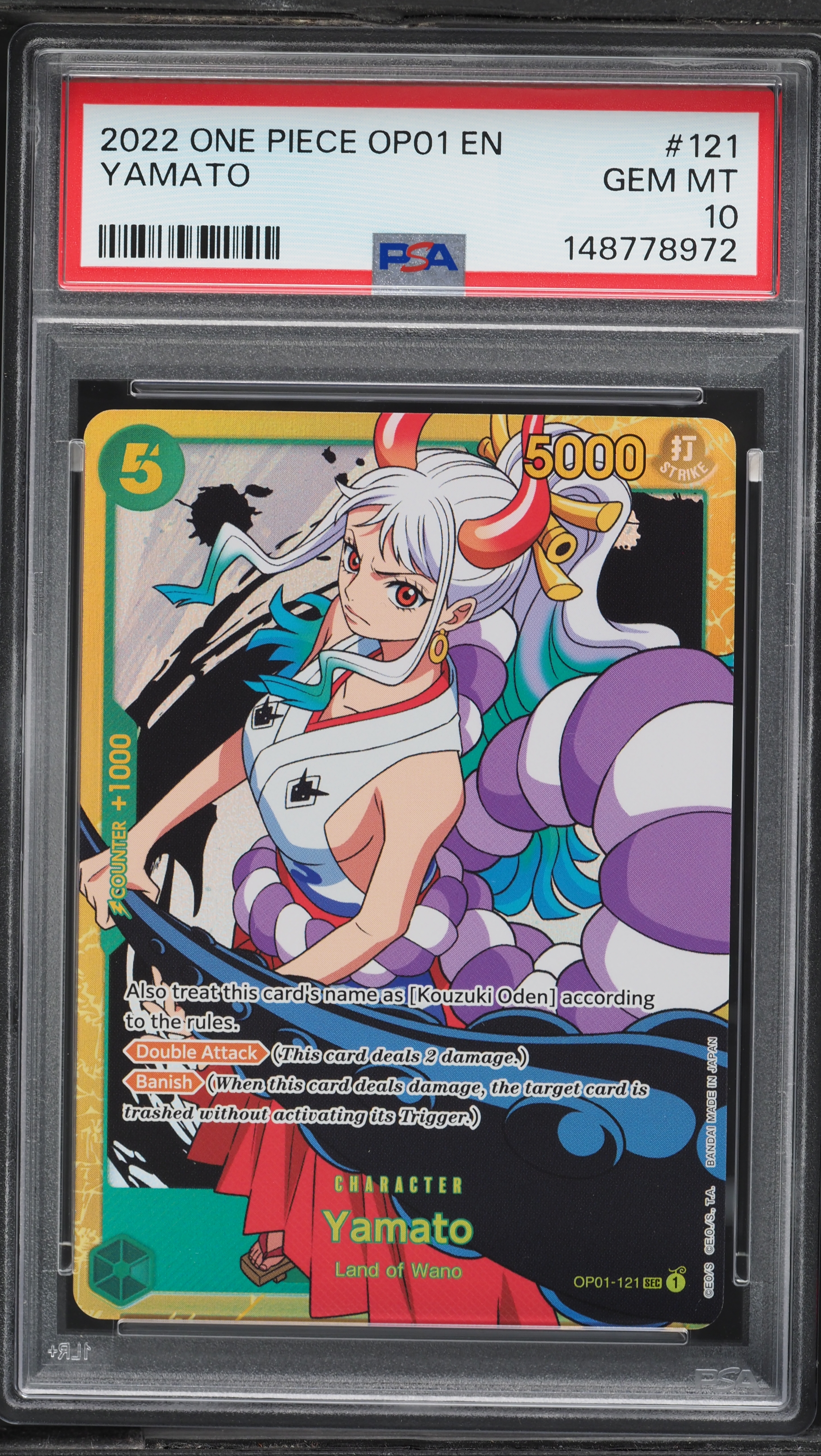 2022 One Piece Romance Dawn SEC Yamato #OP01-121 PSA 10 GEM MINT