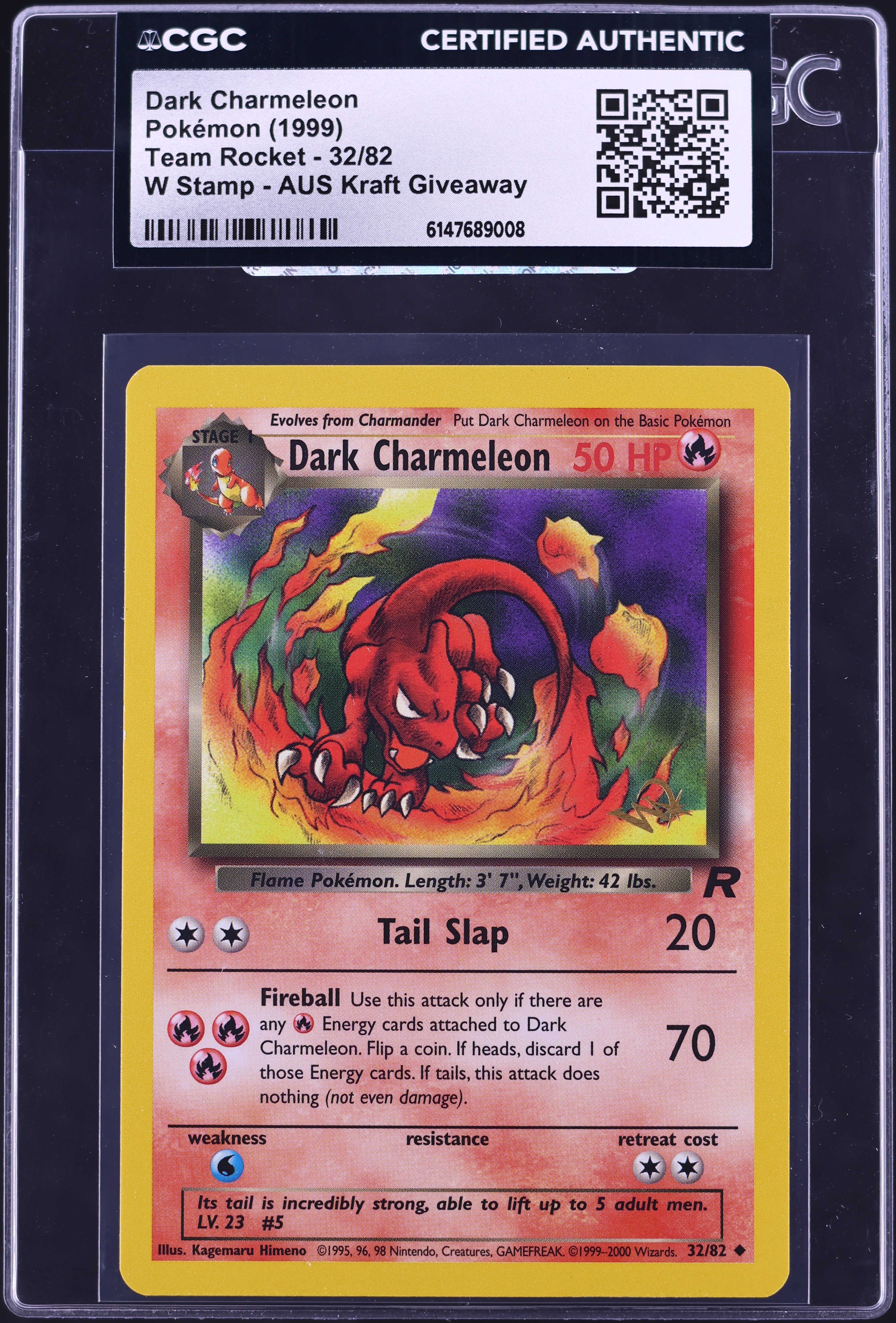 1995 dark charmeleon pokemon card value 1999 Pokemon Team Rocket W Stamp AUS Kraft Giveaway Dark Charmeleon #32 CGC  AUTH on Fanatics Collect