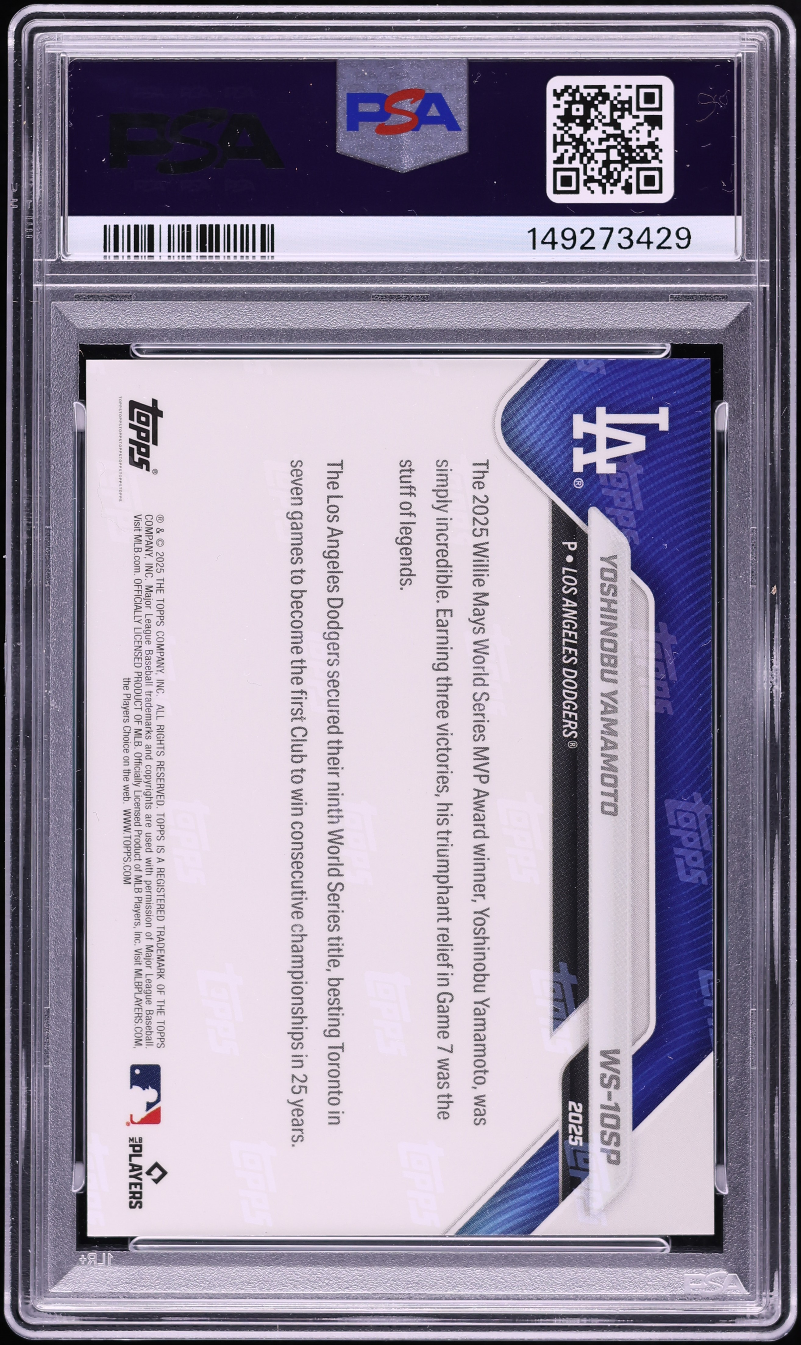 2025 Topps Now World Series Champions Yoshinobu Yamamoto SHORT 