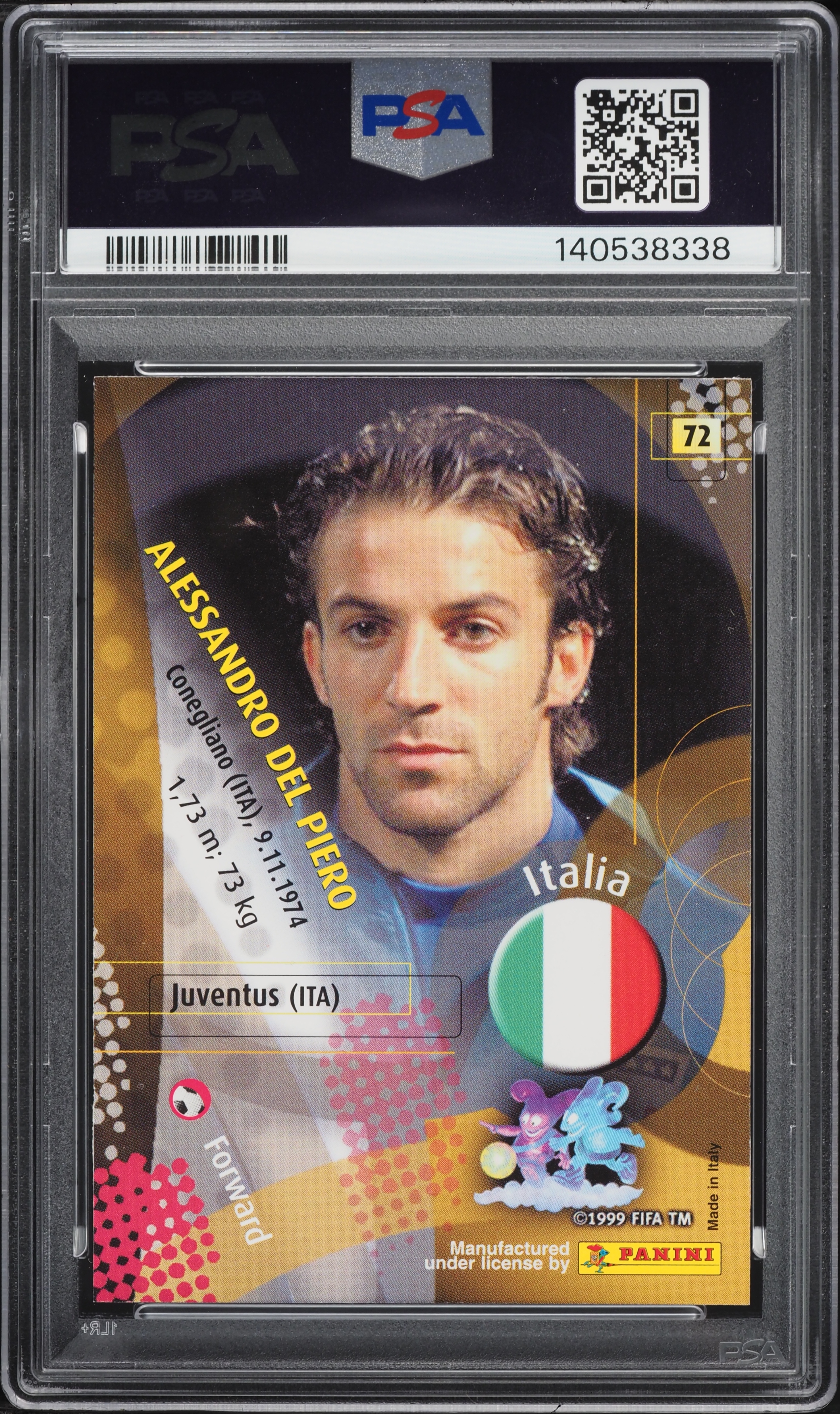 2002 Panini World Cup Korea Japan Alessandro Del Piero #72 PSA 7
