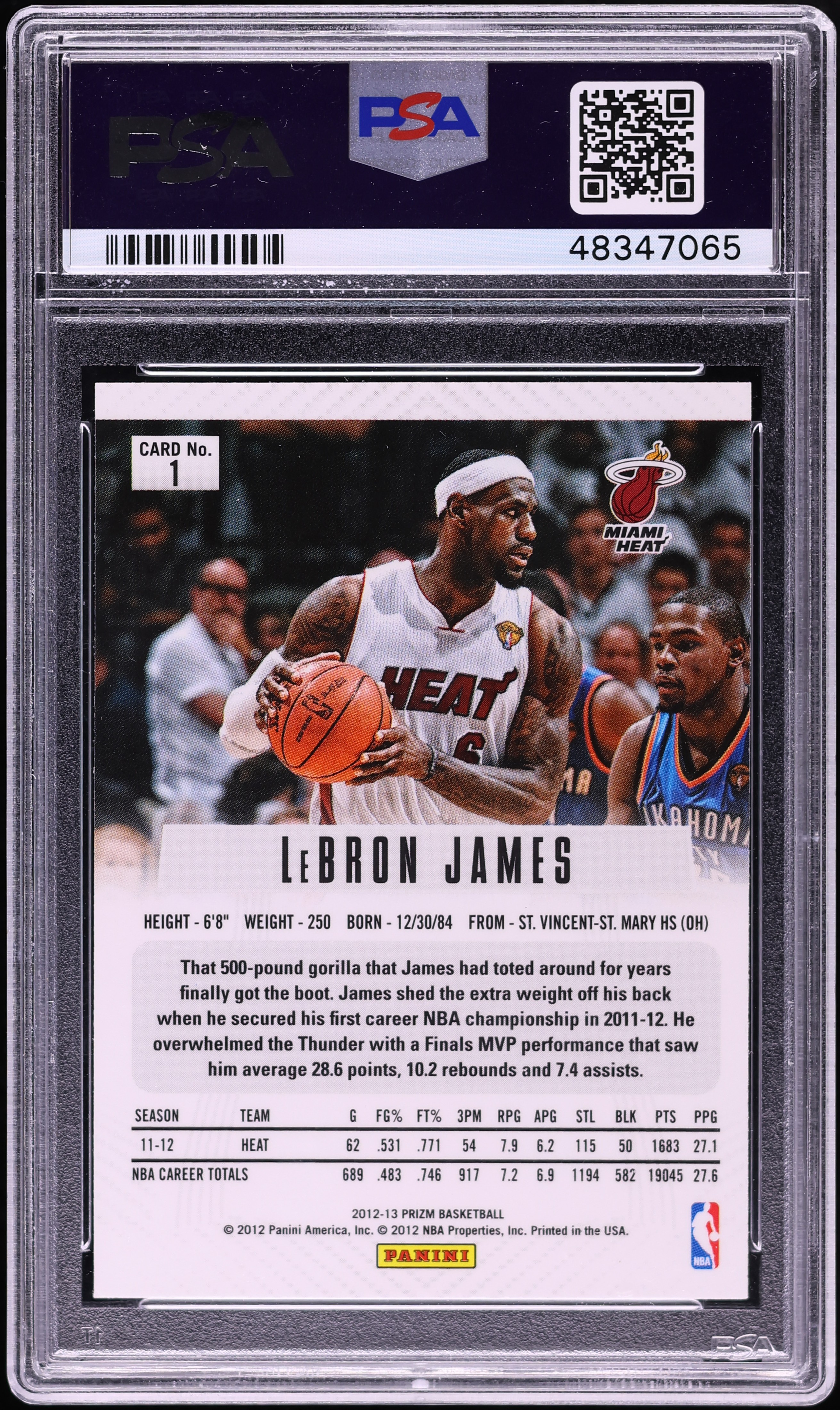 2012 Panini Prizm Silver LeBron James #1 PSA 9 MINT on Fanatics