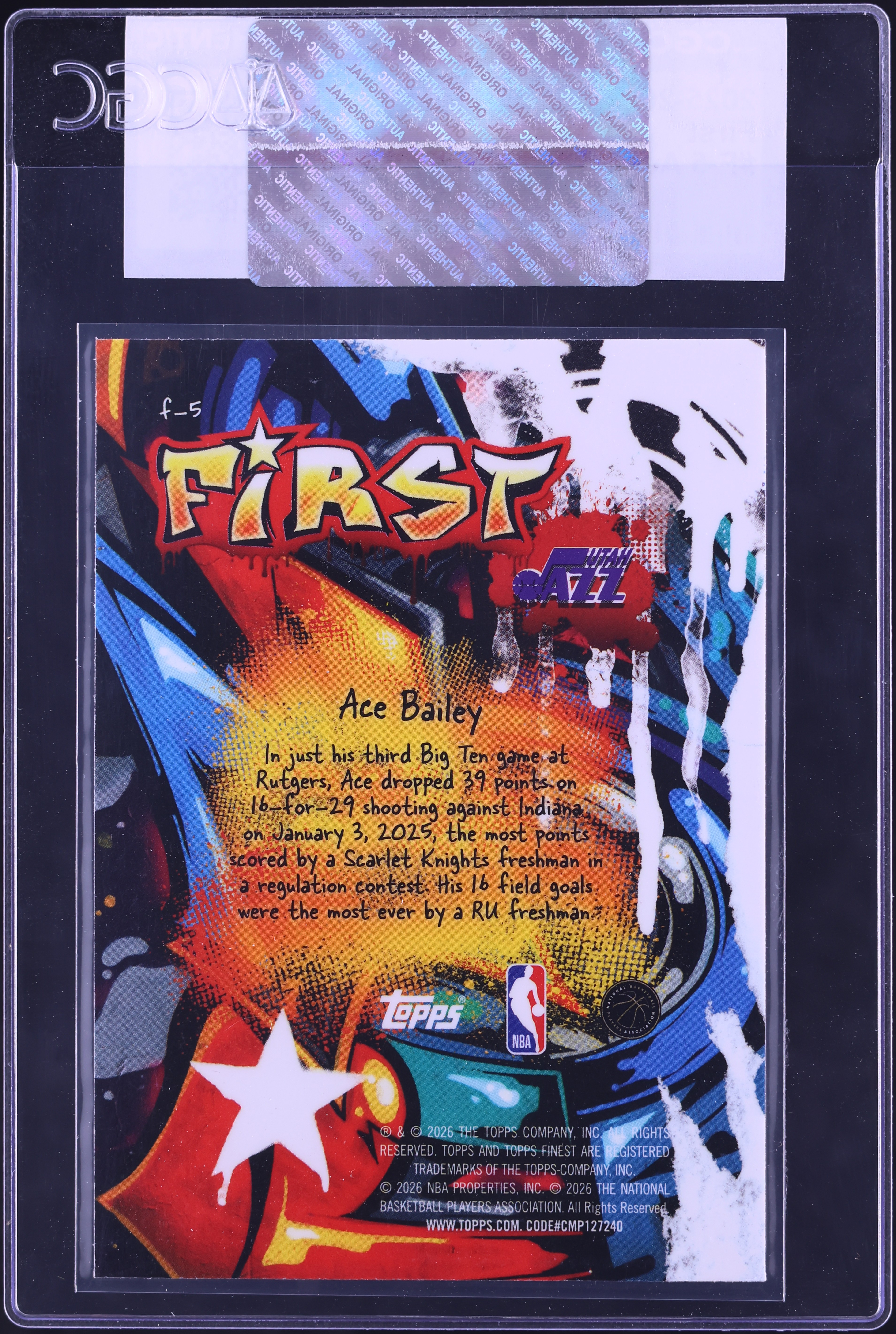 2025 Finest First Ace Bailey ROOKIE #F-5 CGC AUTH on Fanatics Collect