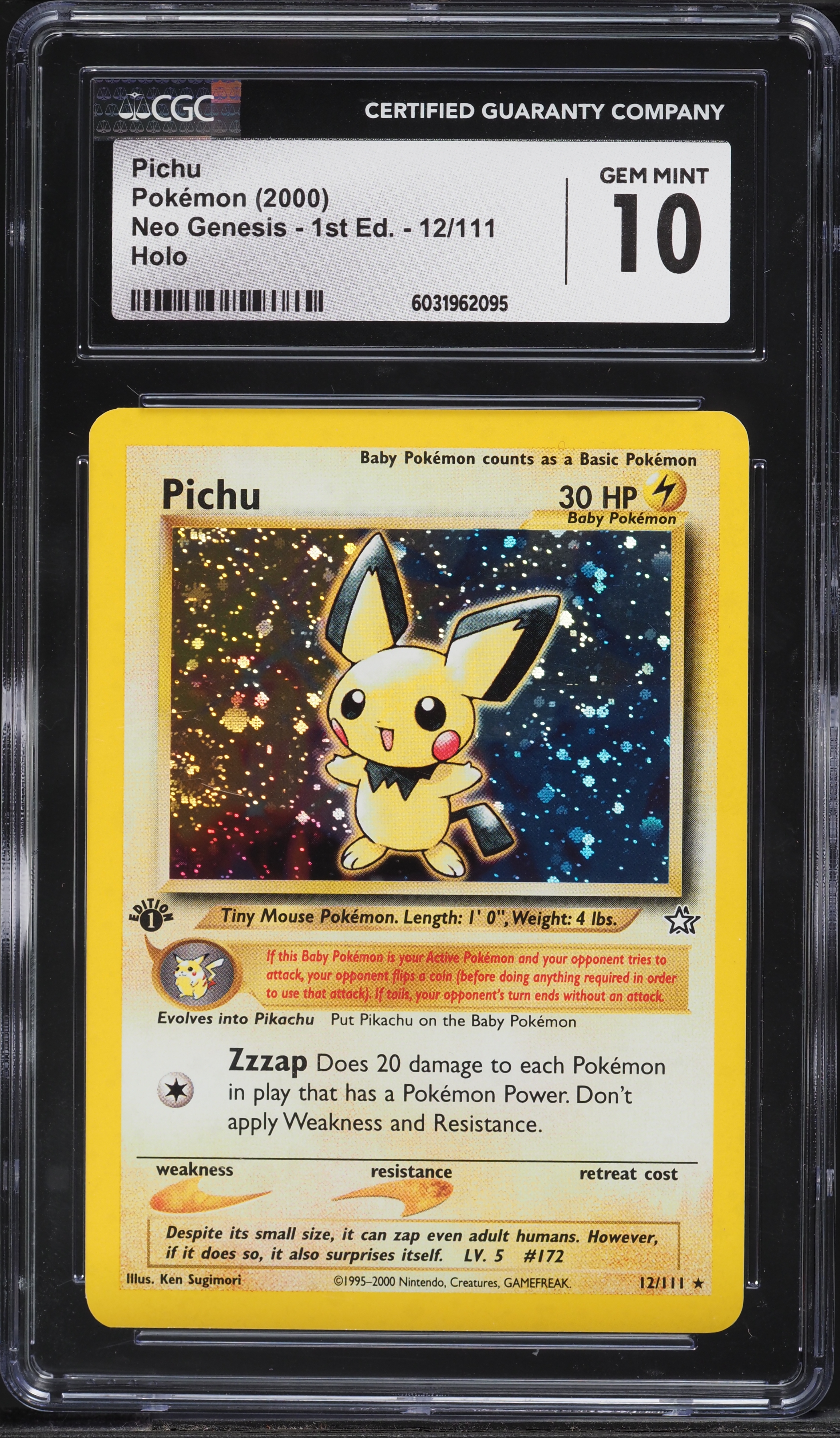 2000 Pokemon Neo Genesis 1st Edition Holo Pichu #12 CGC 10 GEM