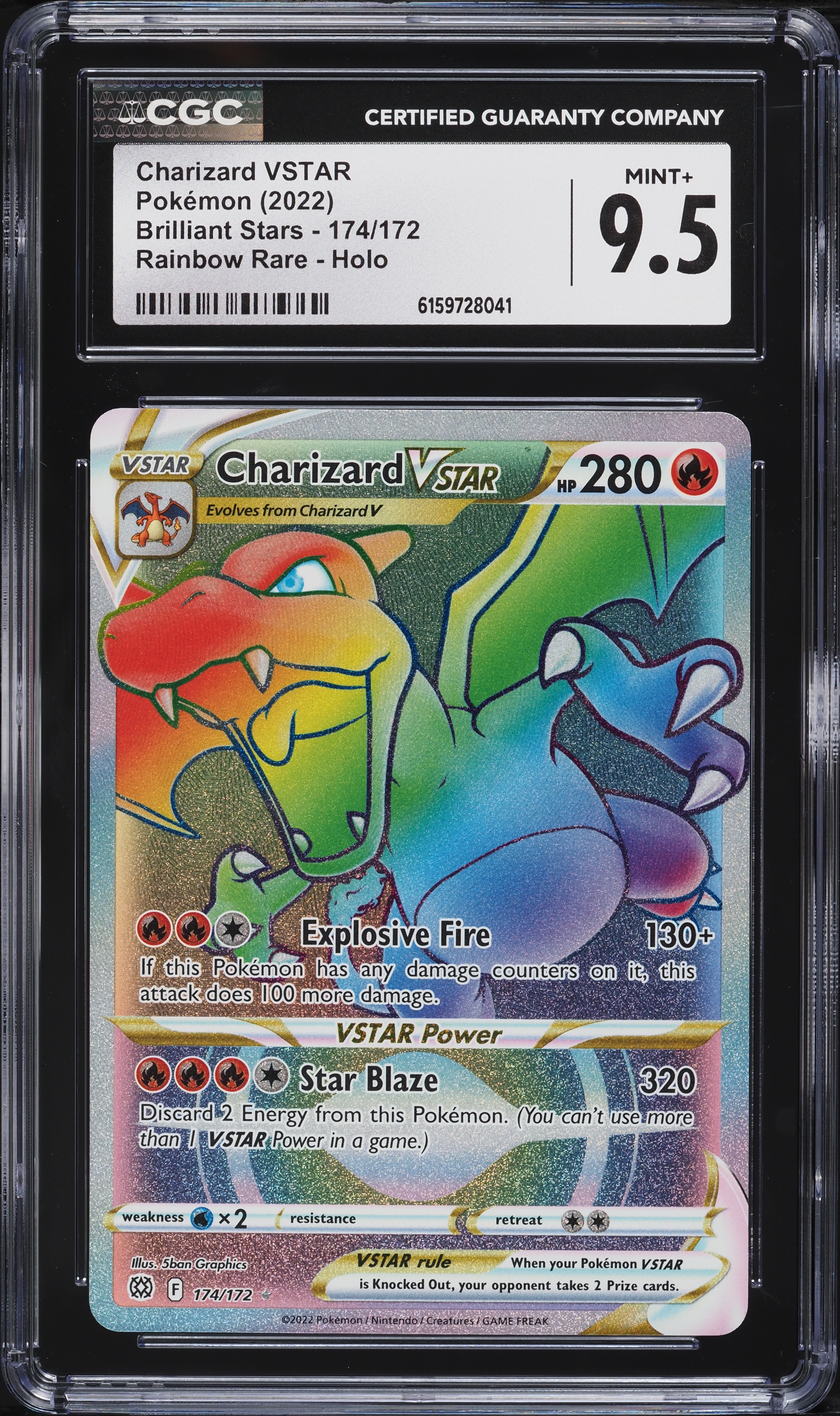 pokemon card 174 172 Charizard VSTAR 174/172 Rainbow Secret Rare (SWSH Brilliant Stars) + 1 x TitanCards Toploader, Multicoloured Darkness Venomous Impact (190) Your opponents Active Pokemon is now Poisoned. Buy Charizard VSTAR #174/172 Brilliant