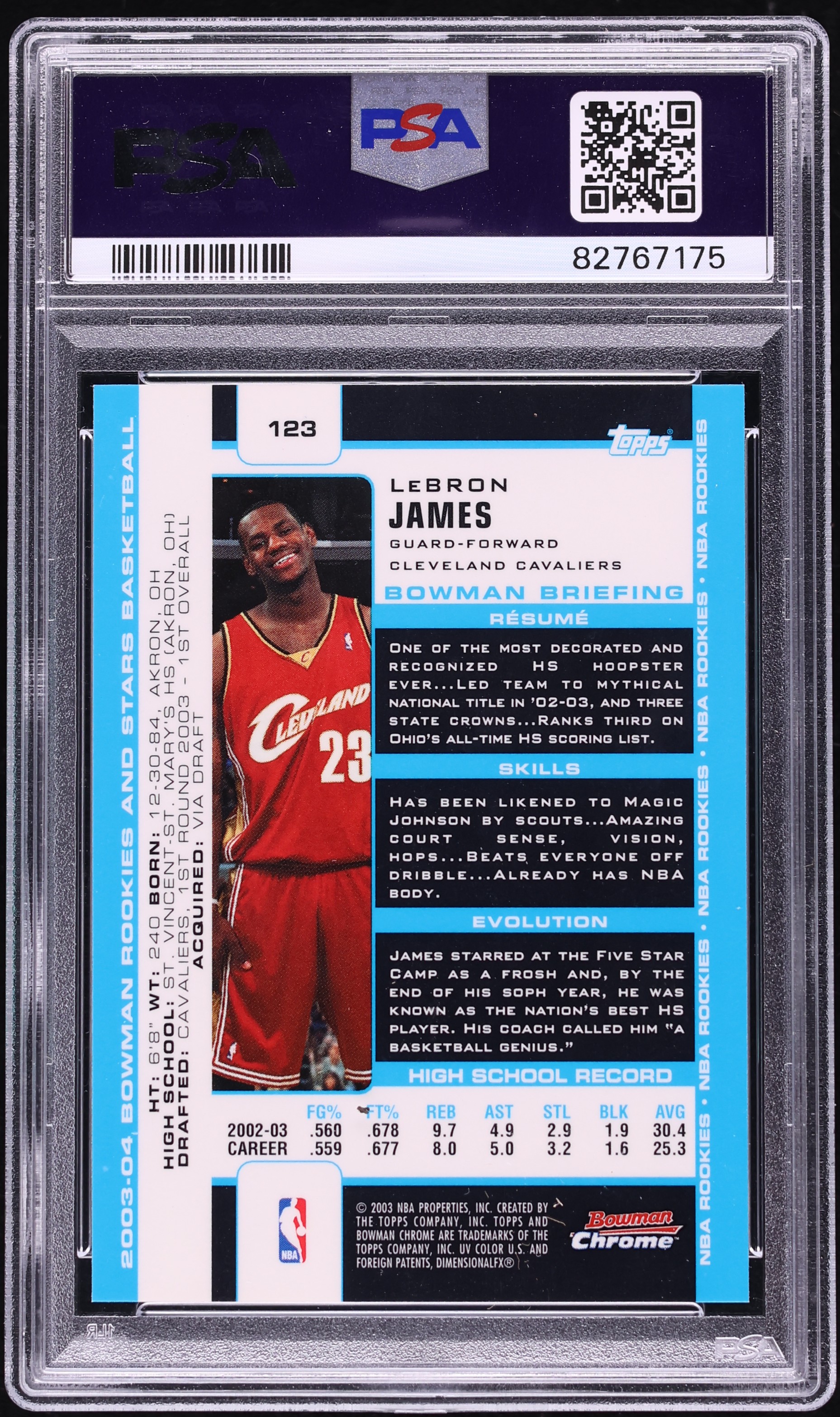 2003 Bowman Chrome Rookies & Stars LeBron James ROOKIE #123 PSA 9