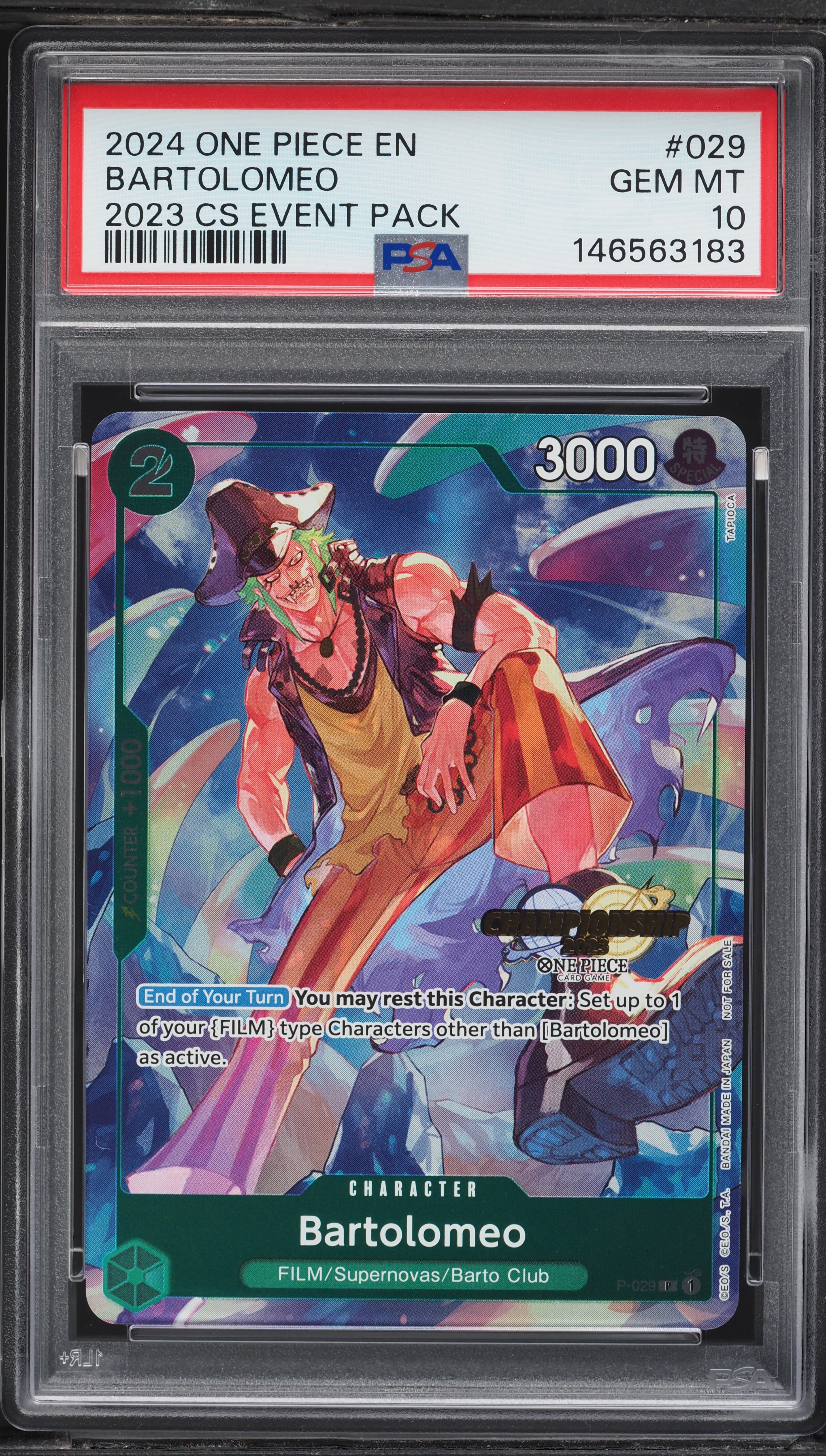 2024 One Piece Championship '23 Event Pack Bartolomeo #P-029 PSA