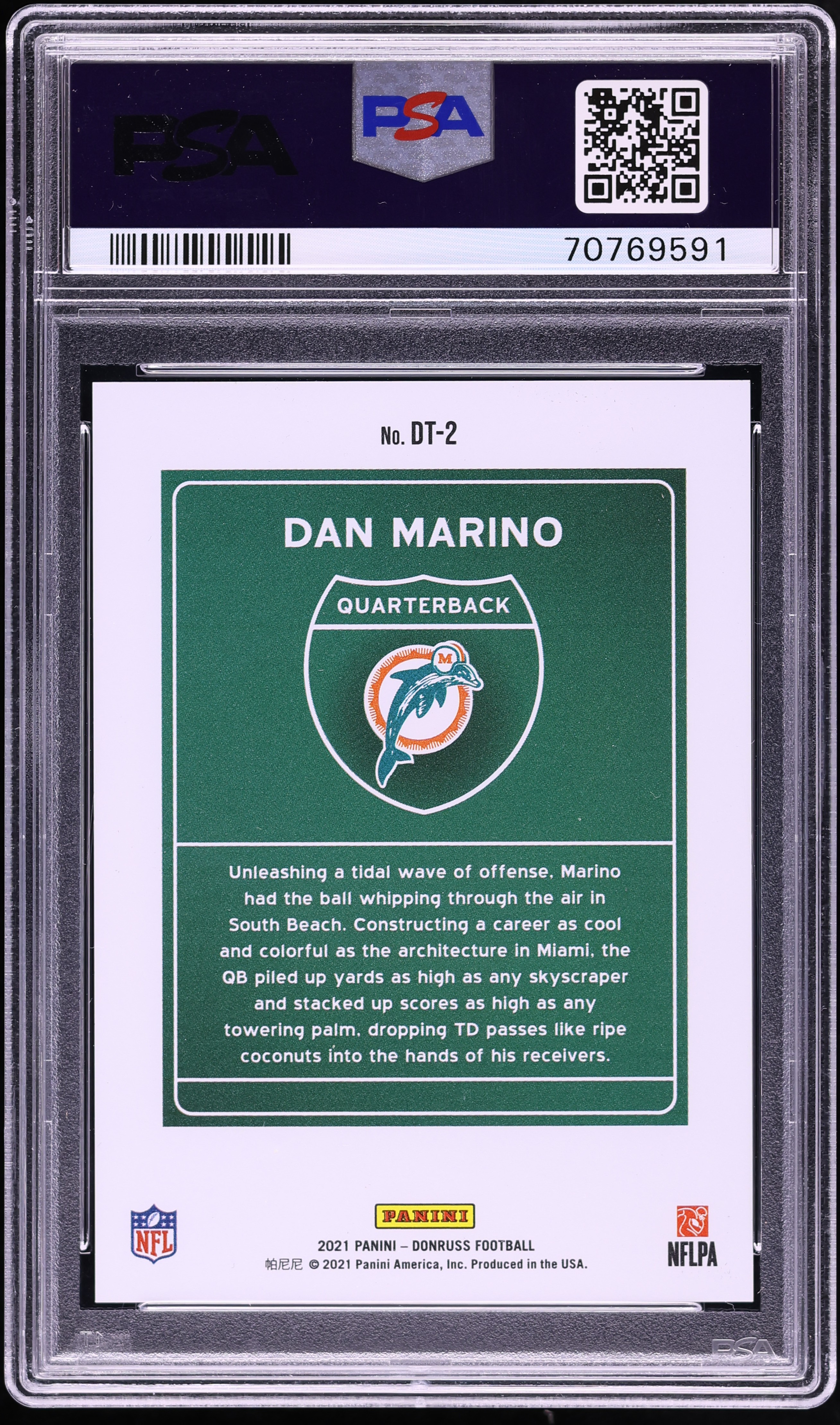 2021 Donruss Downtown! Dan Marino #DT-2 PSA 10 GEM MINT on 