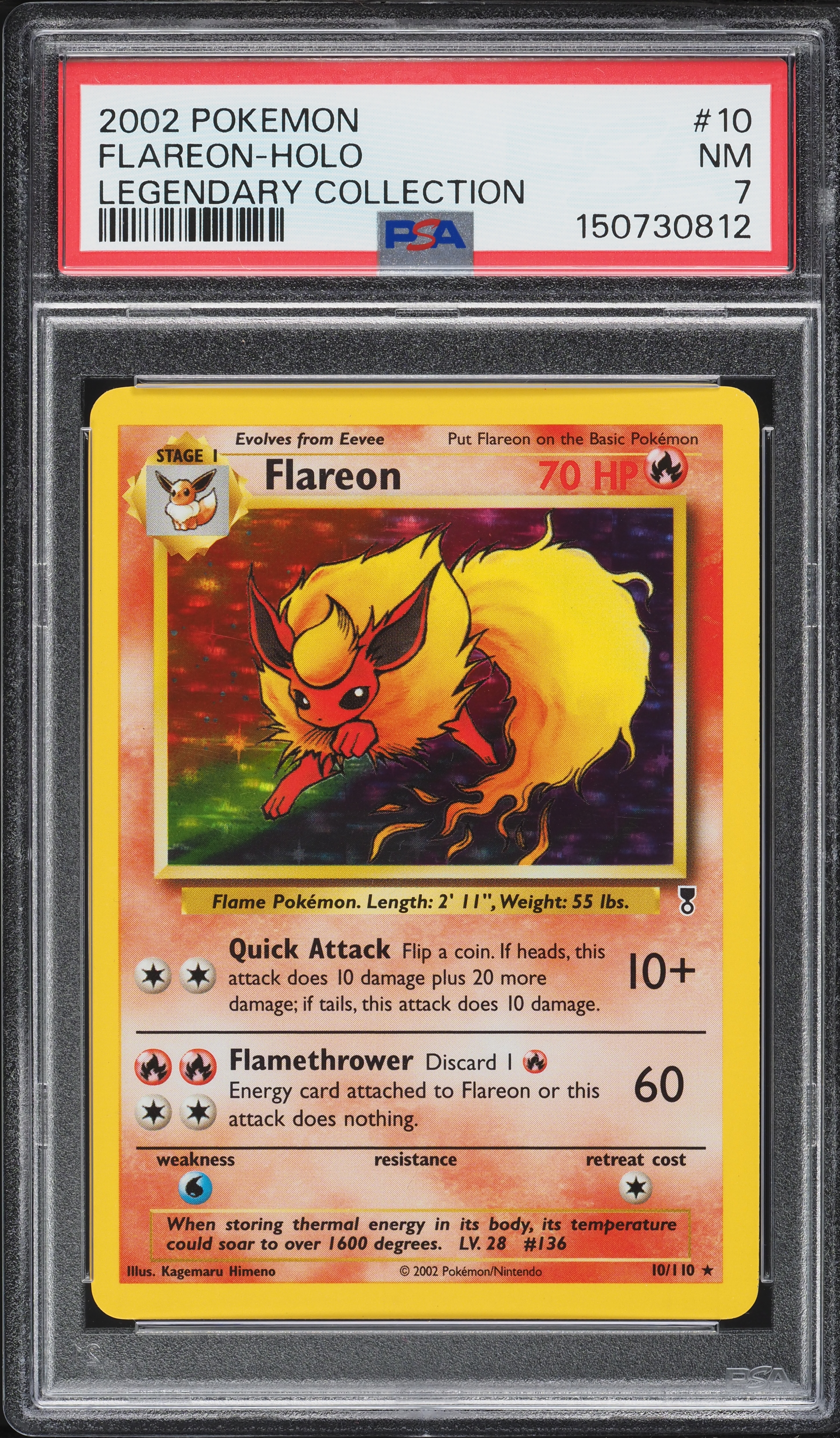 2002 Pokemon Legendary Collection Holo Flareon #10 PSA 7 NRMT on
