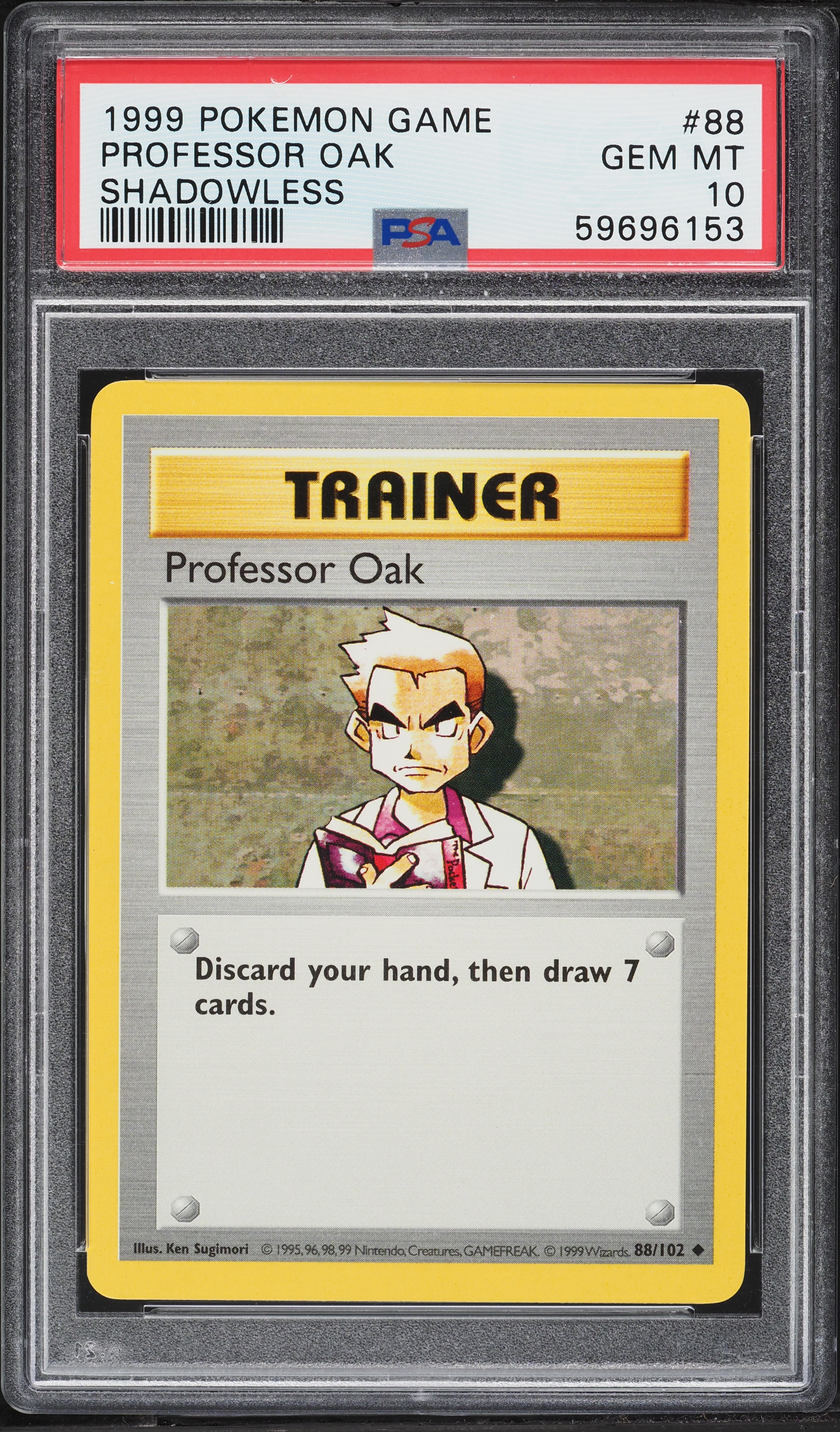 1999 Pokemon Base Set Shadowless Professor Oak #88 PSA 10 GEM MINT