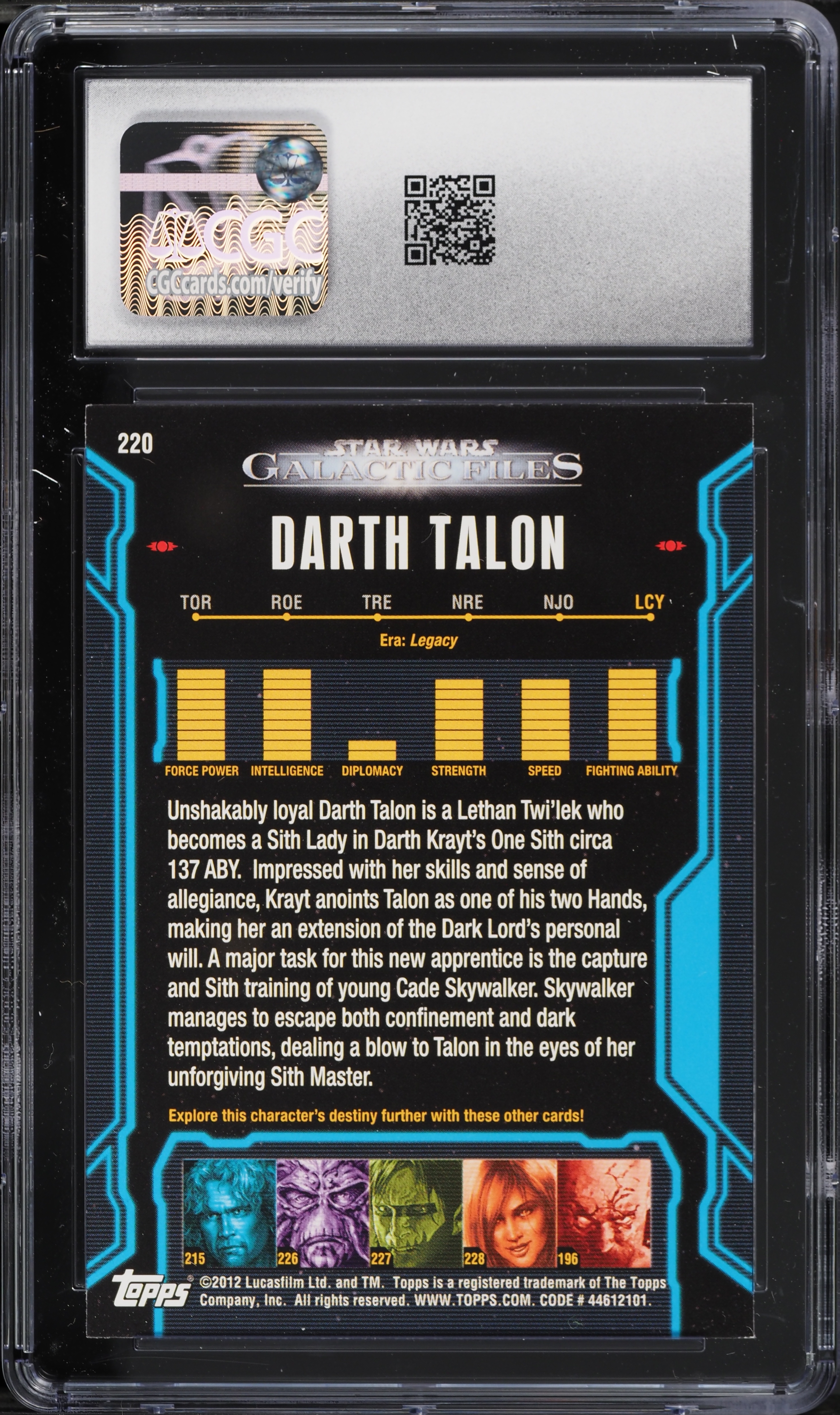 2012 Topps Star Wars Galactic Files Darth Talon #220 CGC 9 MINT on