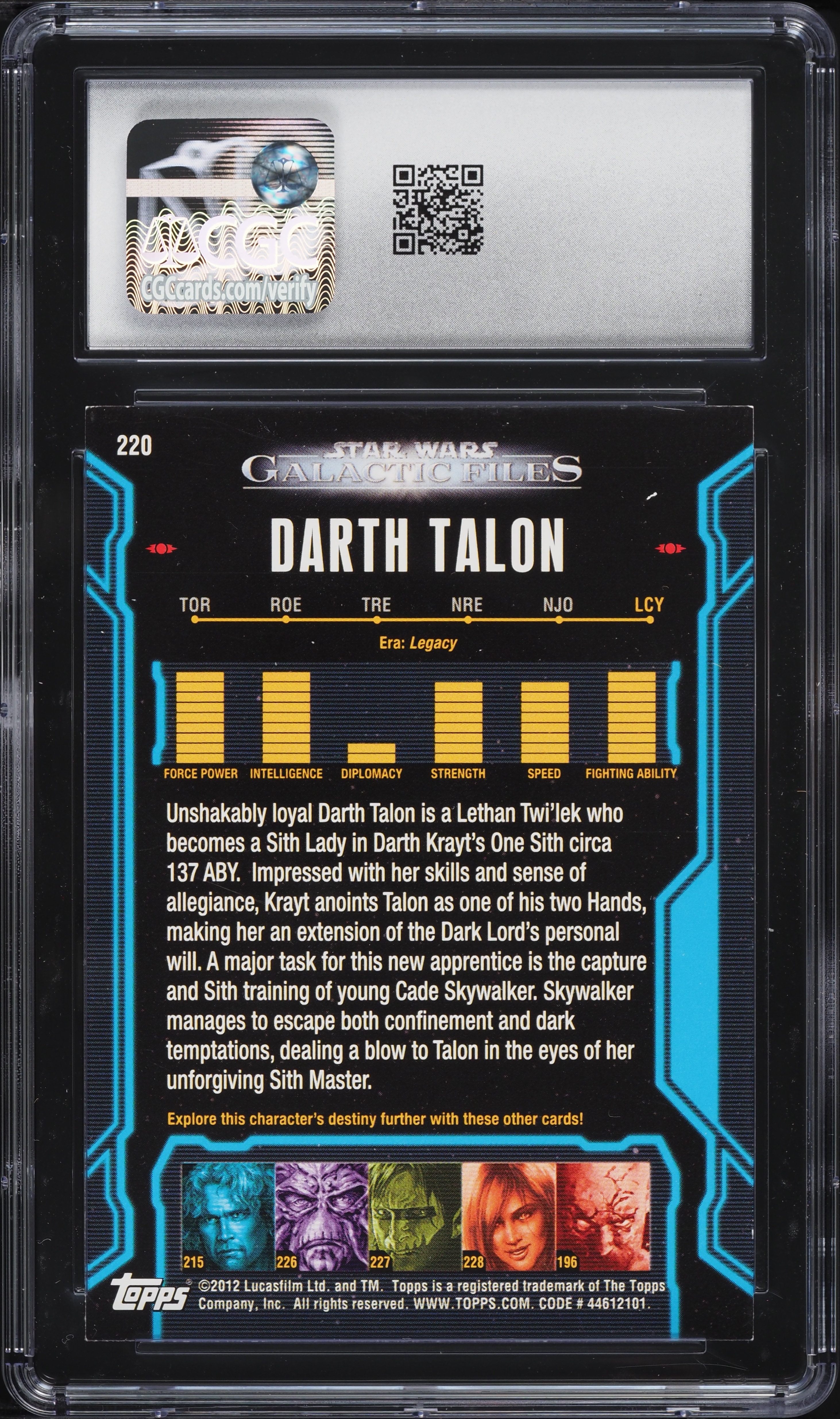 その他 STAR WARS DARTH TALON 220 Galactic Files 2012 Topps Star Wars Galactic Files Darth Talon #220 CGC 8 NM-MT
