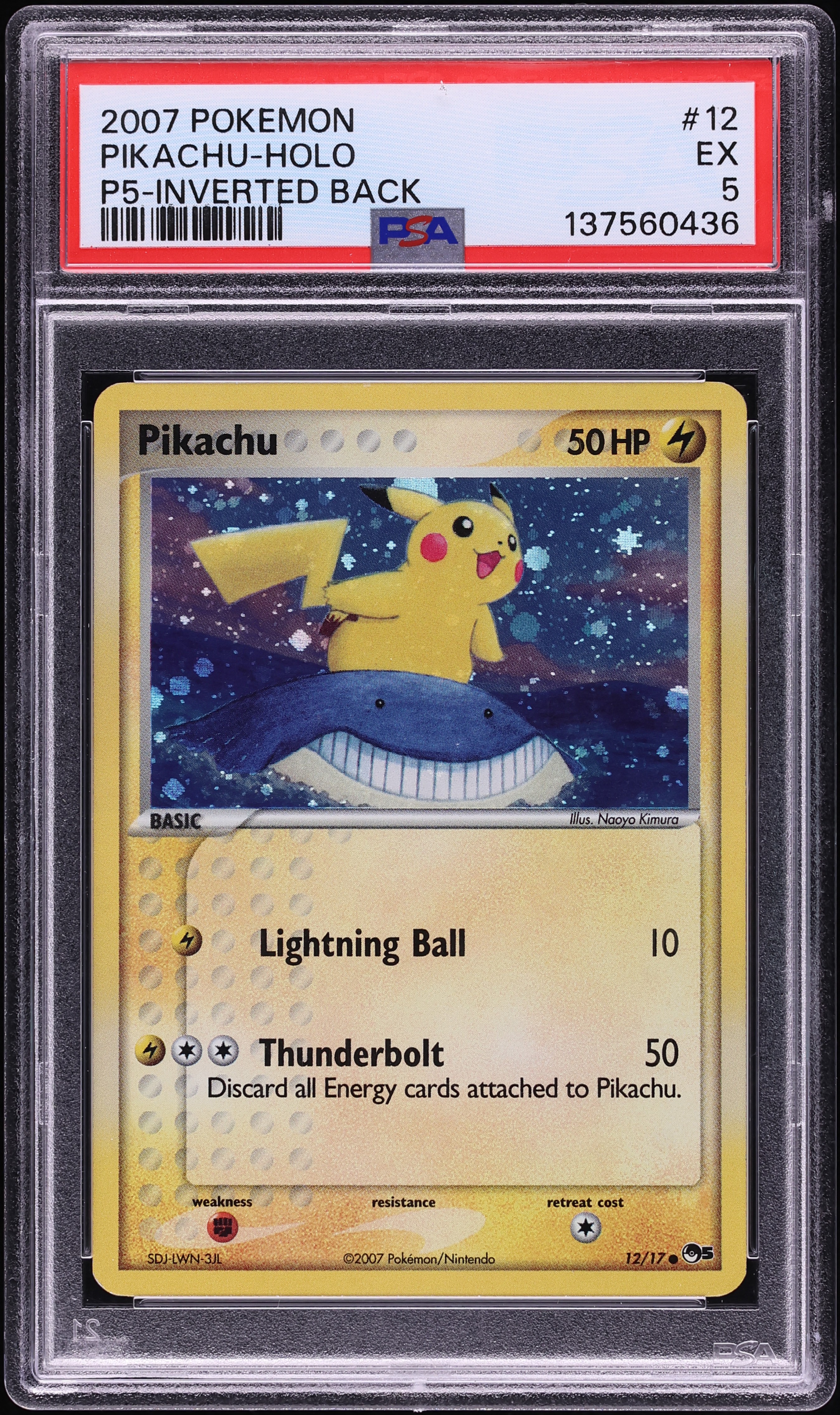 2007 Pokemon POP Series 5 Inverted Back Holo Pikachu #12 PSA 5 EX
